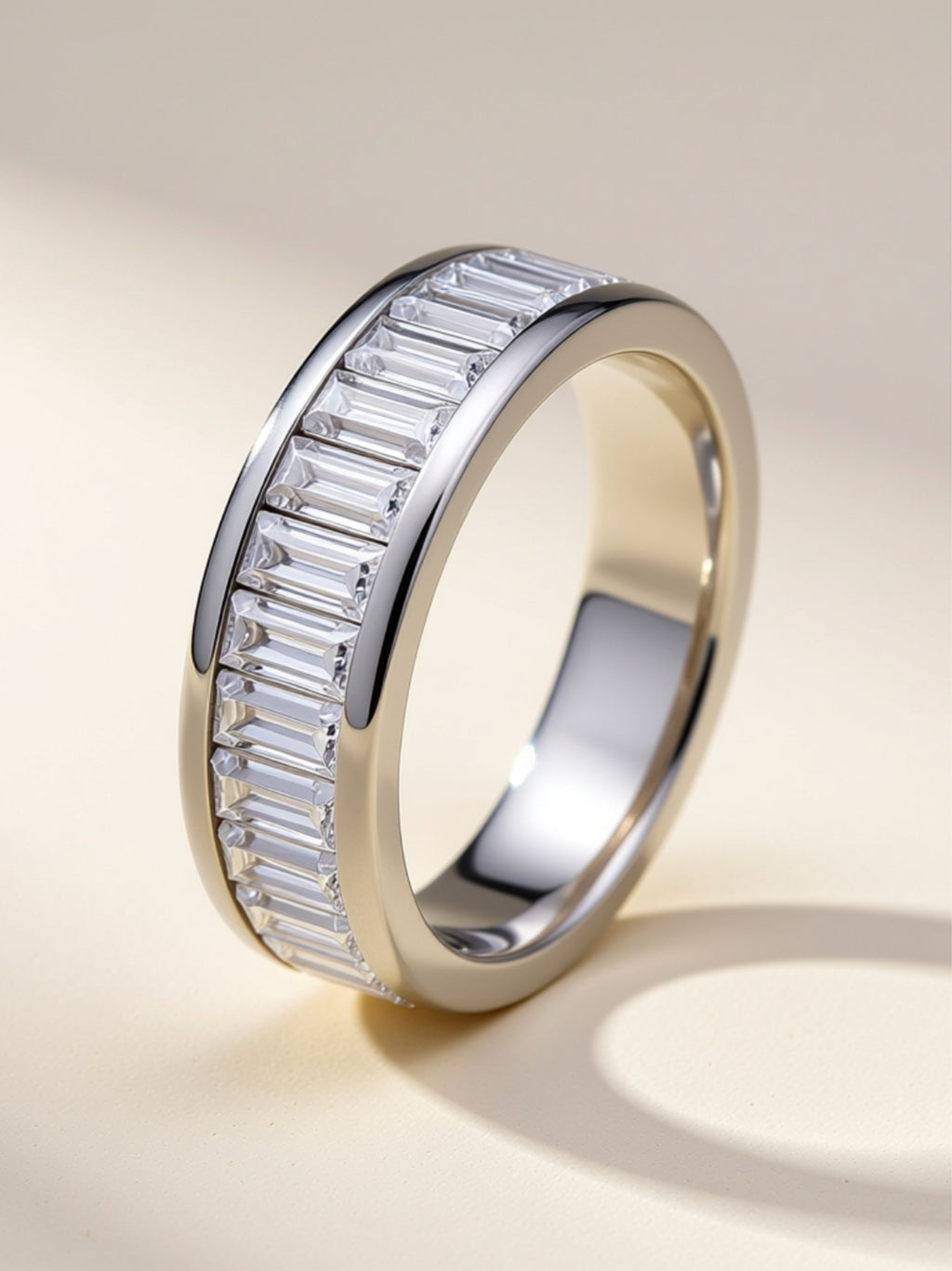 Wide Baguette‑Cut Moissanite Eternity Band