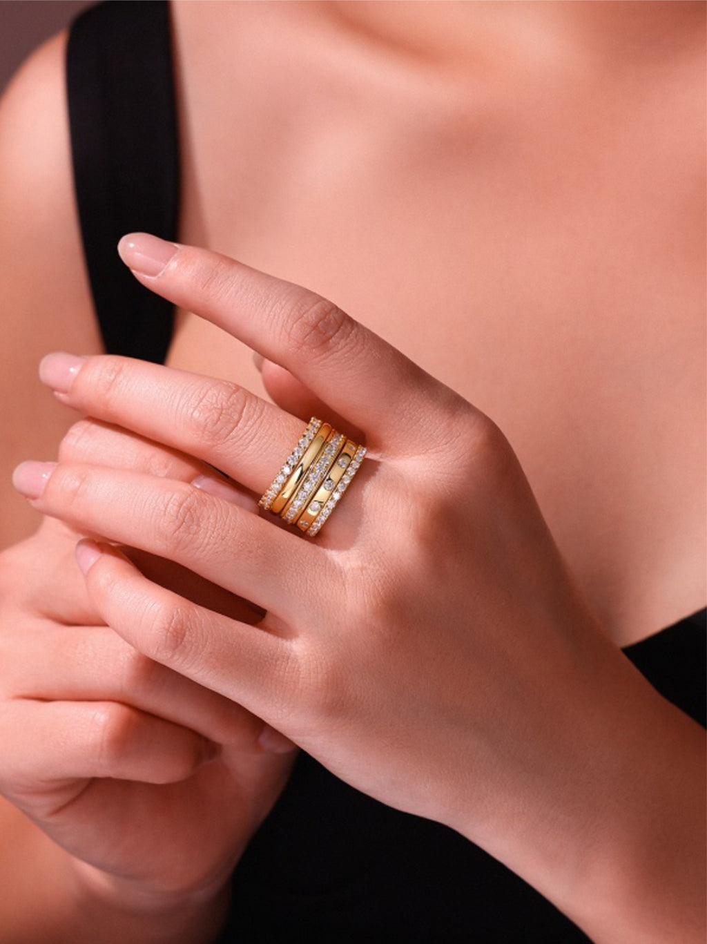 Gold Vermeil Moissanite Ring Set (5‑Piece)