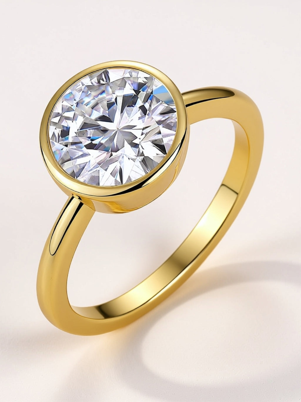 Round Moissanite Bezel-Set Ring in Gold Vermeil