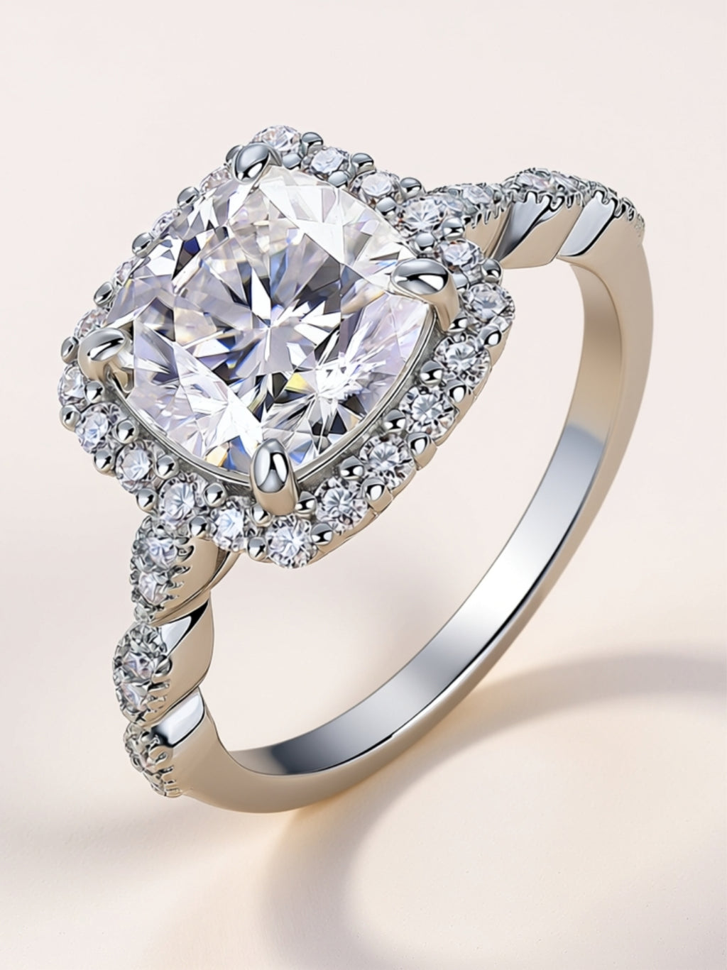 Square Moissanite Halo Engagement Ring