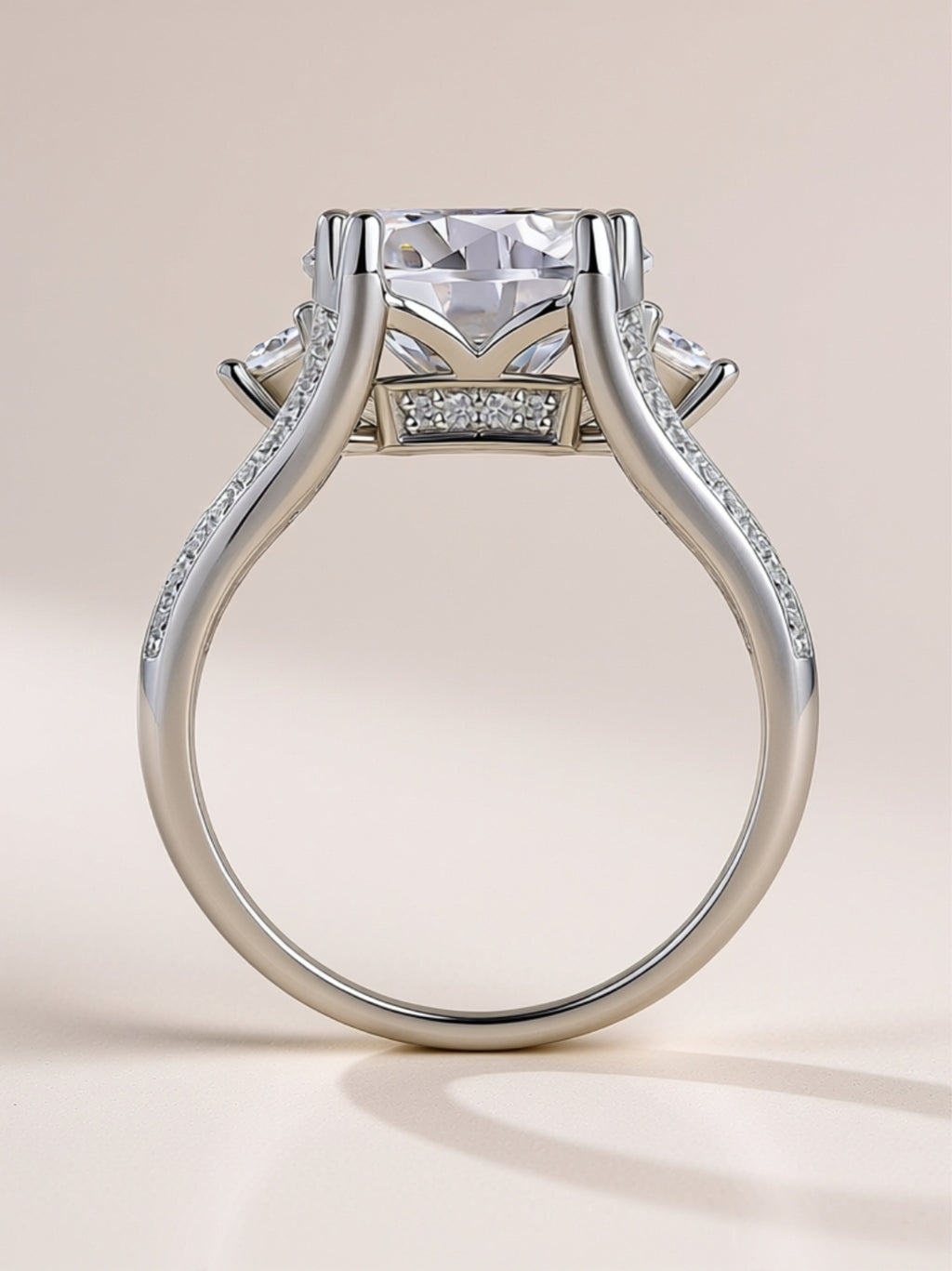 5 Carat Moissanite Engagement Ring – Round‑Cut Three‑Stone Split Shank Design