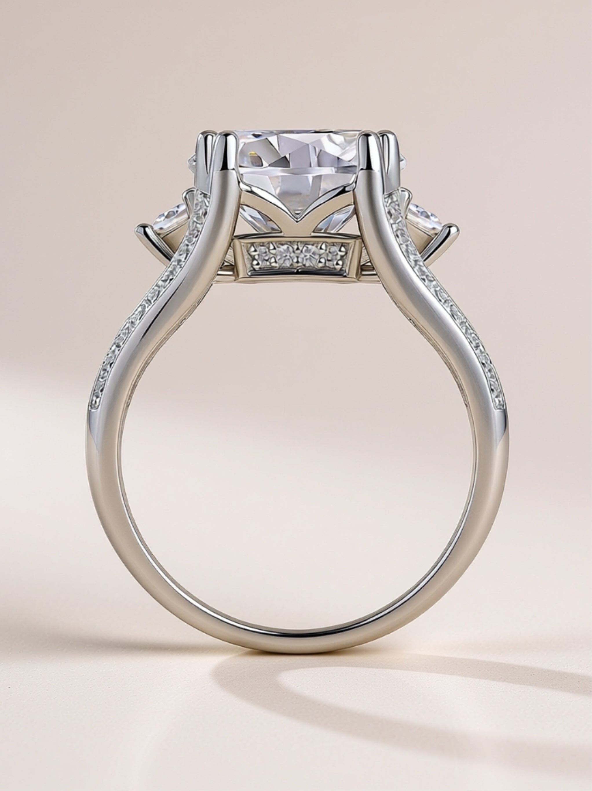 5 Carat Moissanite Engagement Ring – Round‑Cut Three‑Stone Split Shank Design