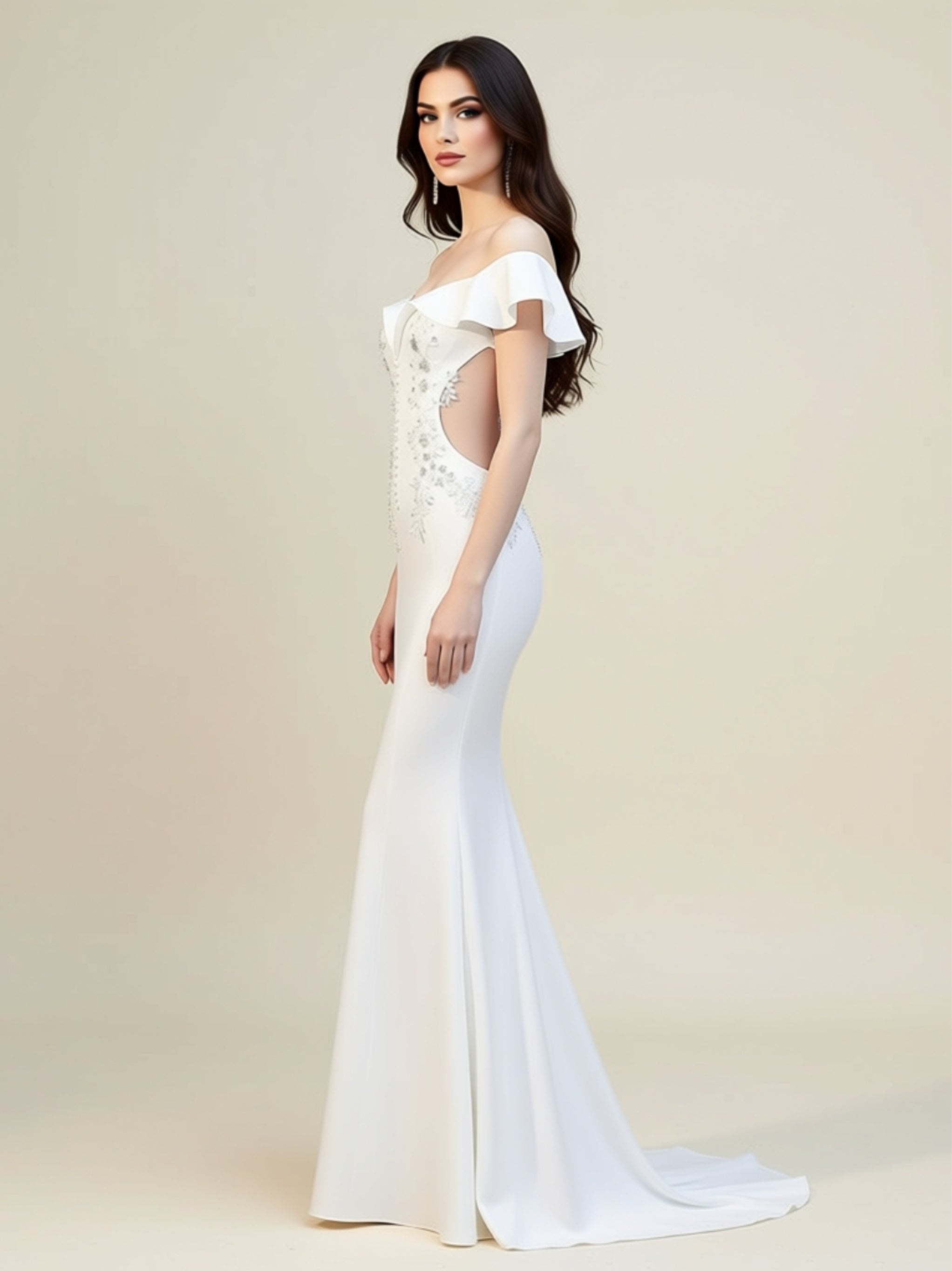 Off‑Shoulder Embellished Mermaid Gown –