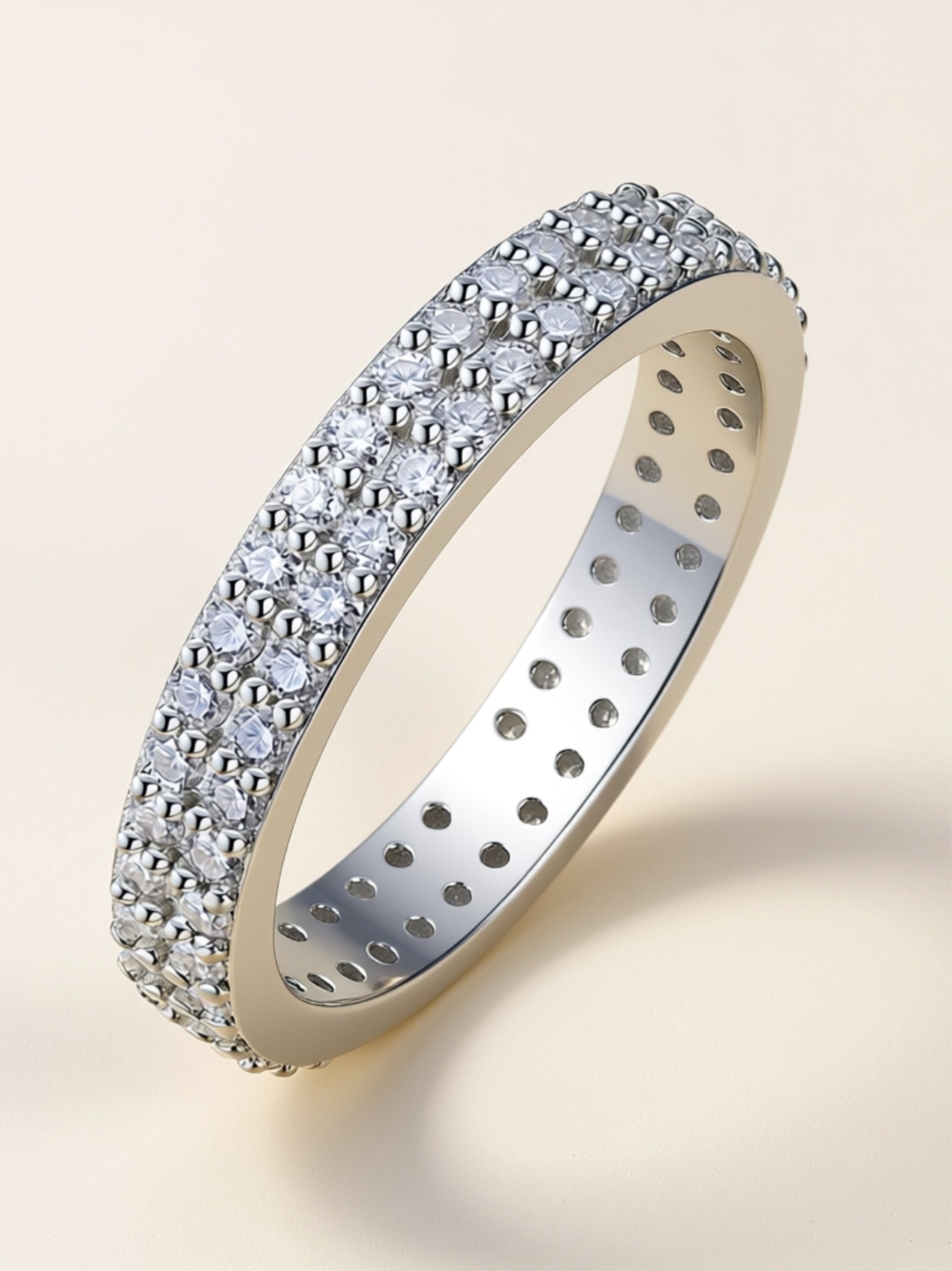 S925 Platinum‑Plated Triple‑Row Moissanite Eternity Band