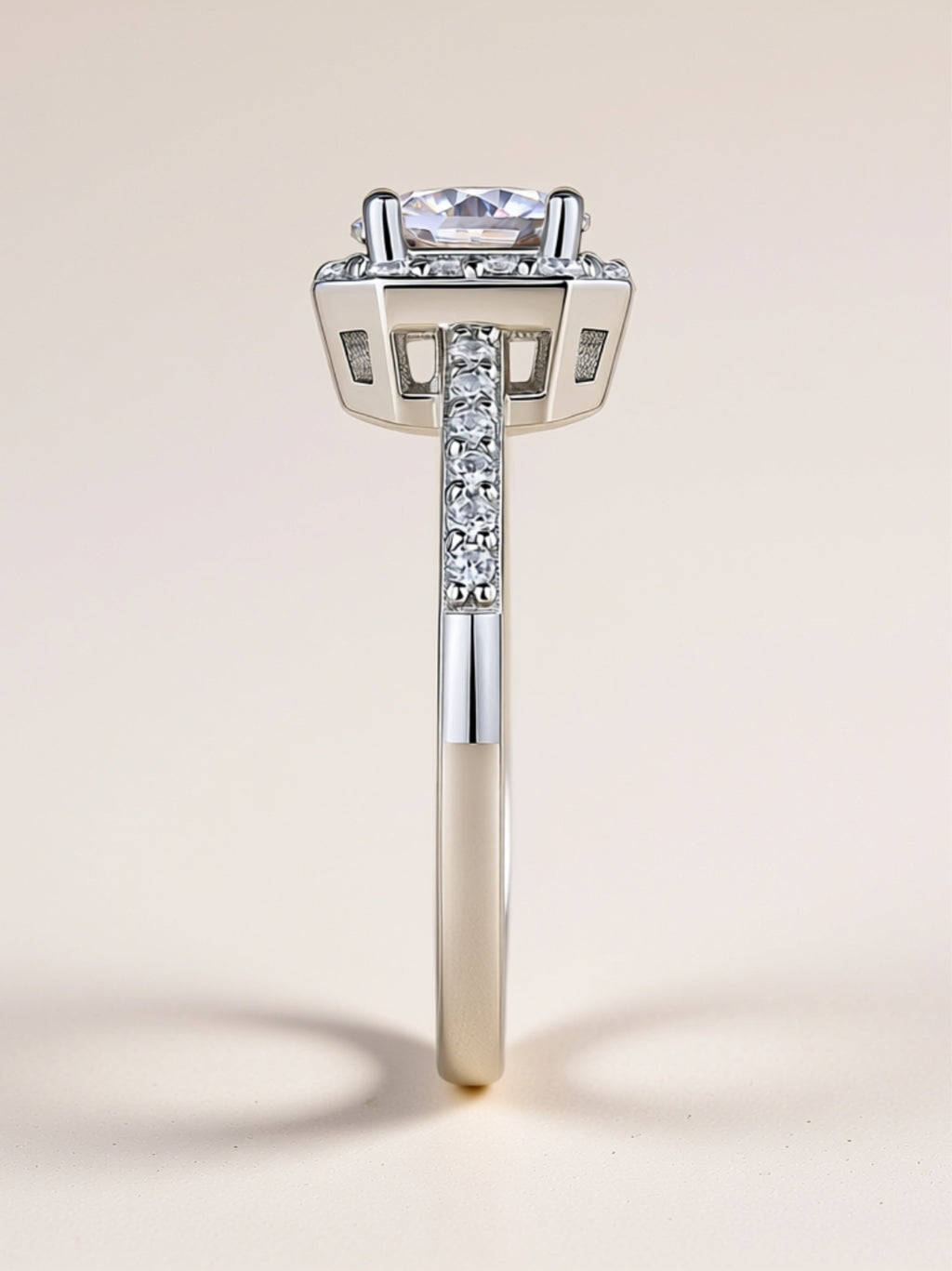 S925 Platinum‑Plated 1‑Carat Moissanite Halo Engagement Ring