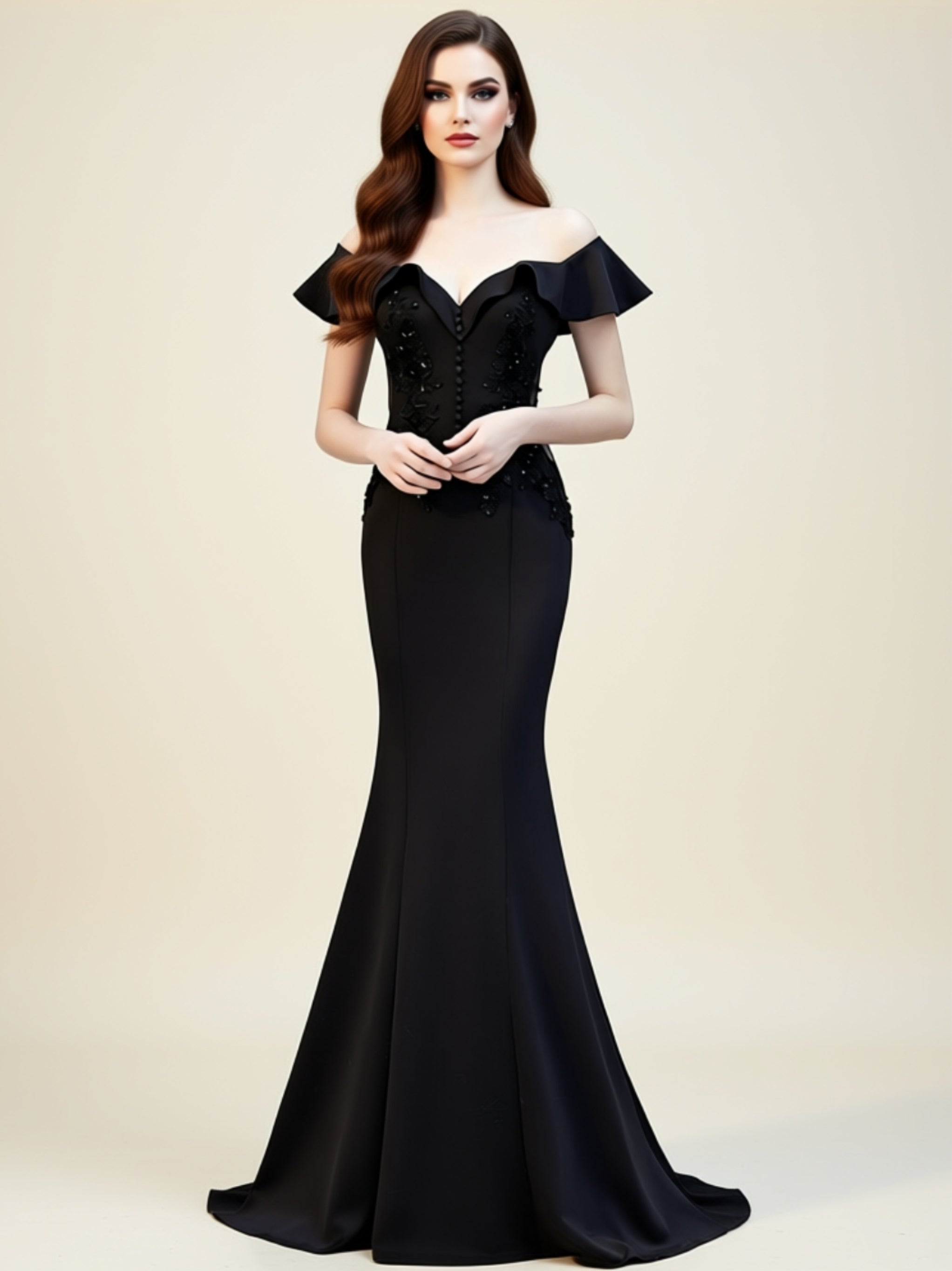 Off‑Shoulder Embellished Mermaid Gown –