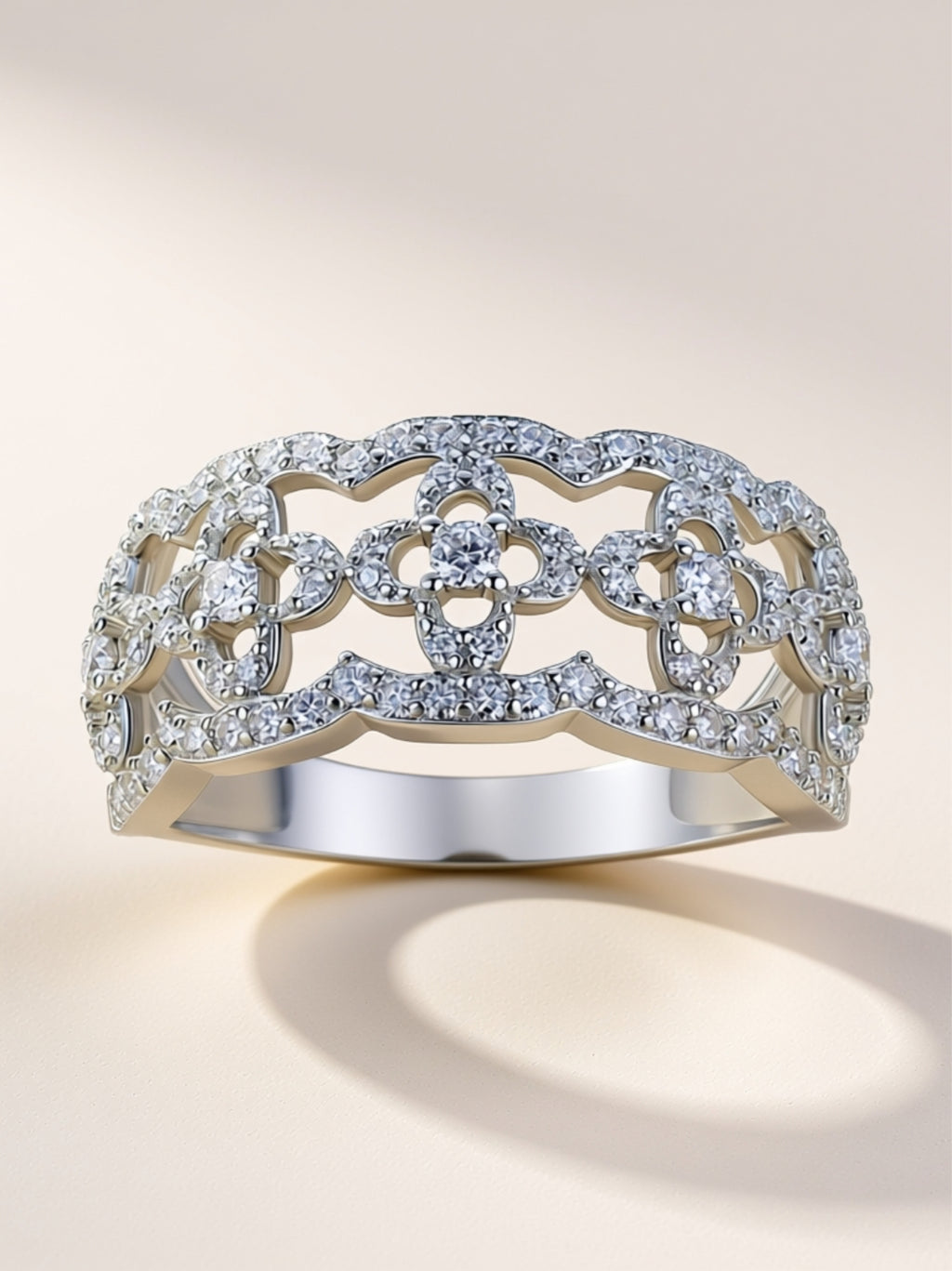 Platinum-Plated S925 Floral Moissanite Band