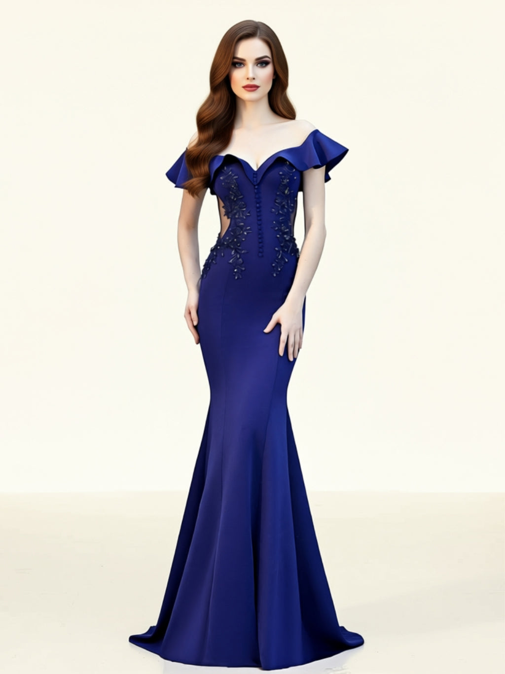 Off‑Shoulder Embellished Mermaid Gown –