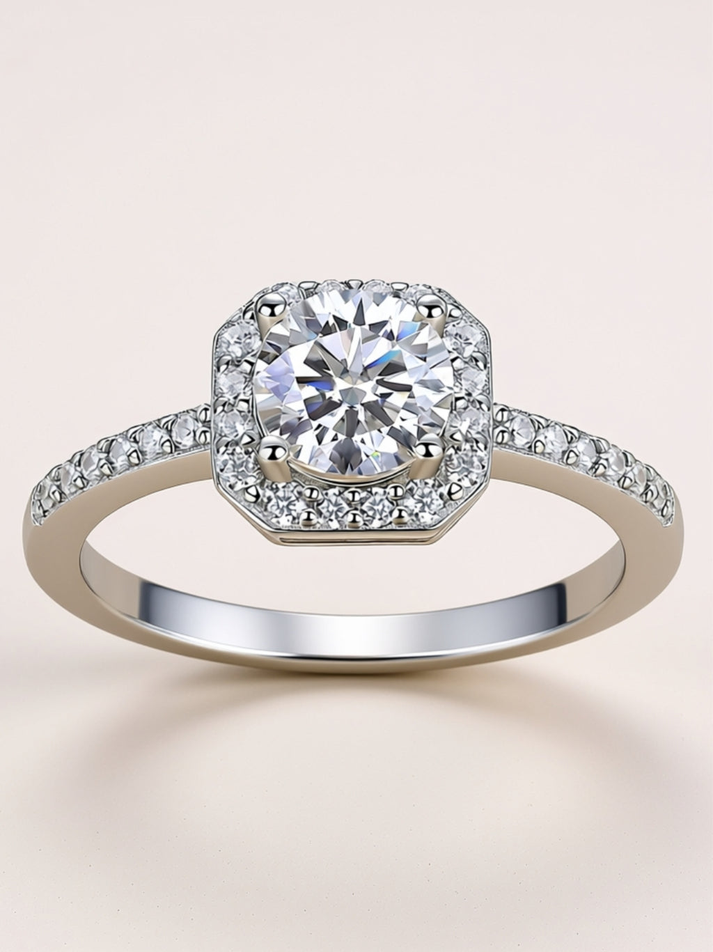 S925 Platinum‑Plated 1‑Carat Moissanite Halo Engagement Ring