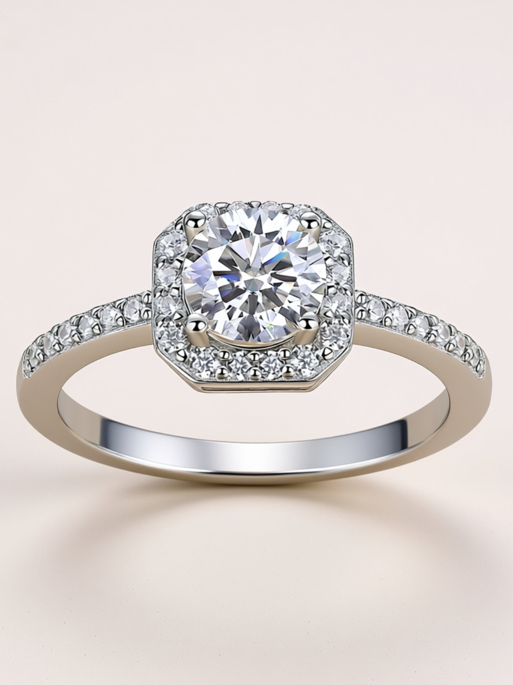 S925 Platinum‑Plated 1‑Carat Moissanite Halo Engagement Ring