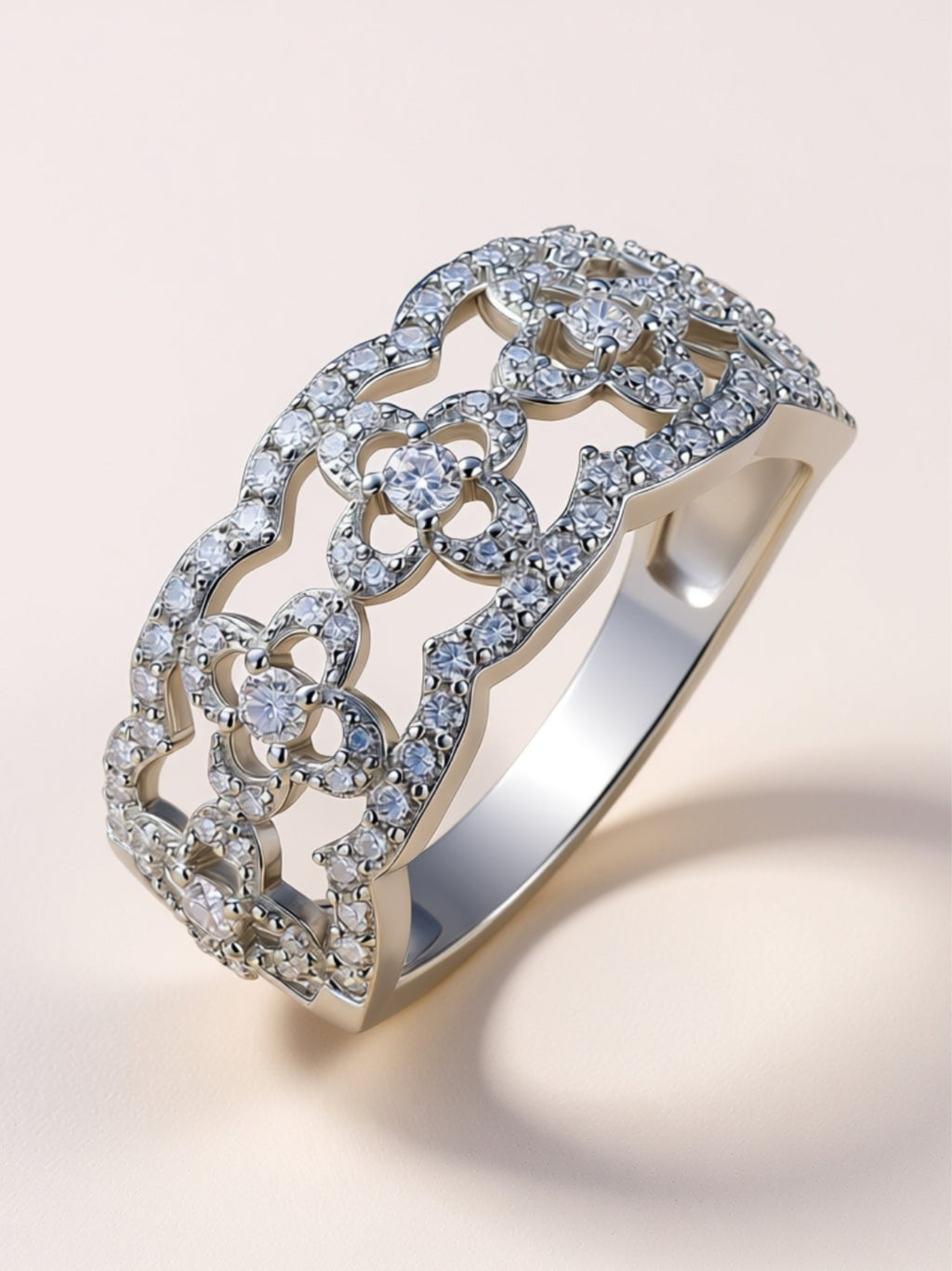 Platinum-Plated S925 Floral Moissanite Band