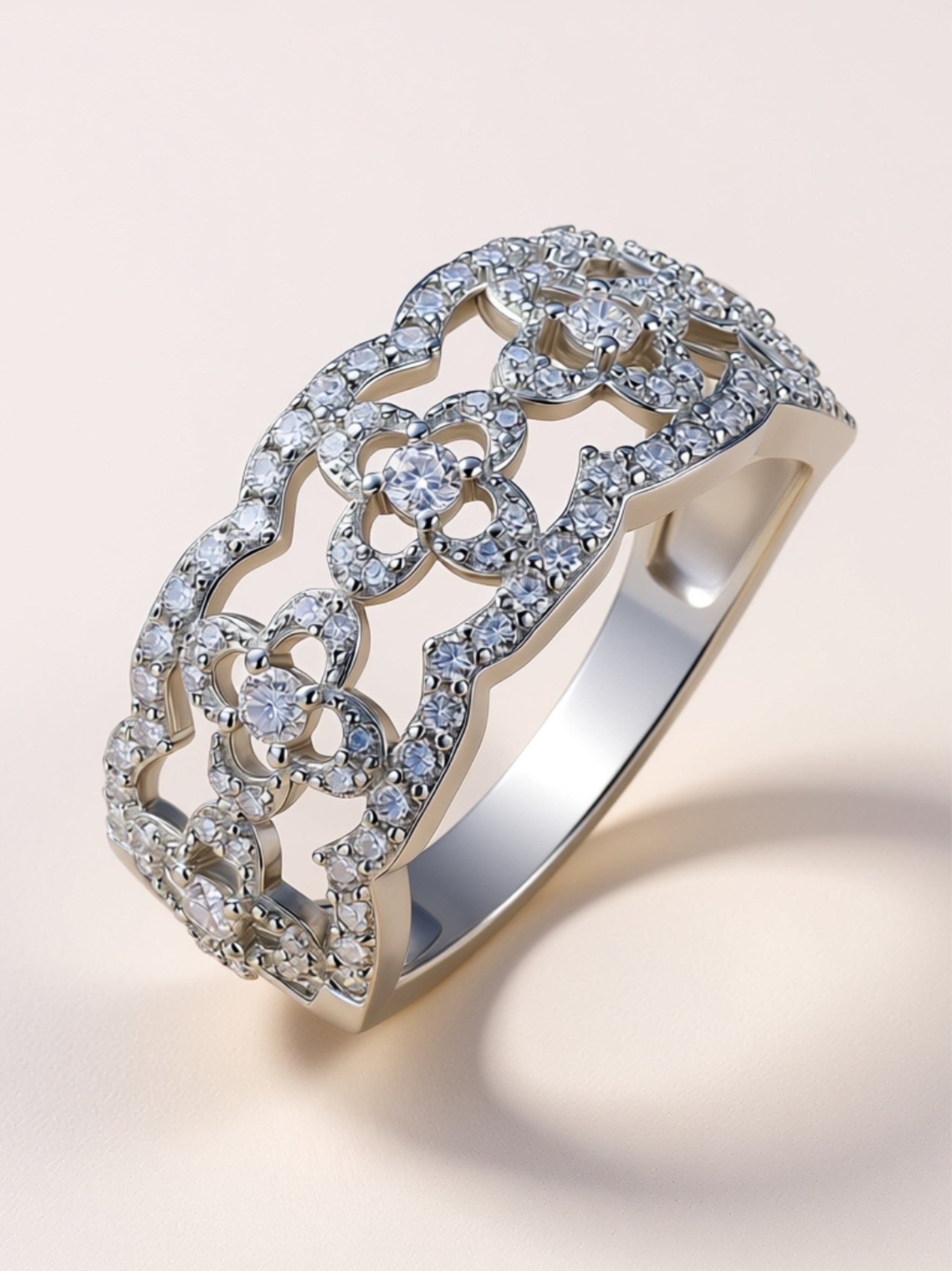 Platinum-Plated S925 Floral Moissanite Band