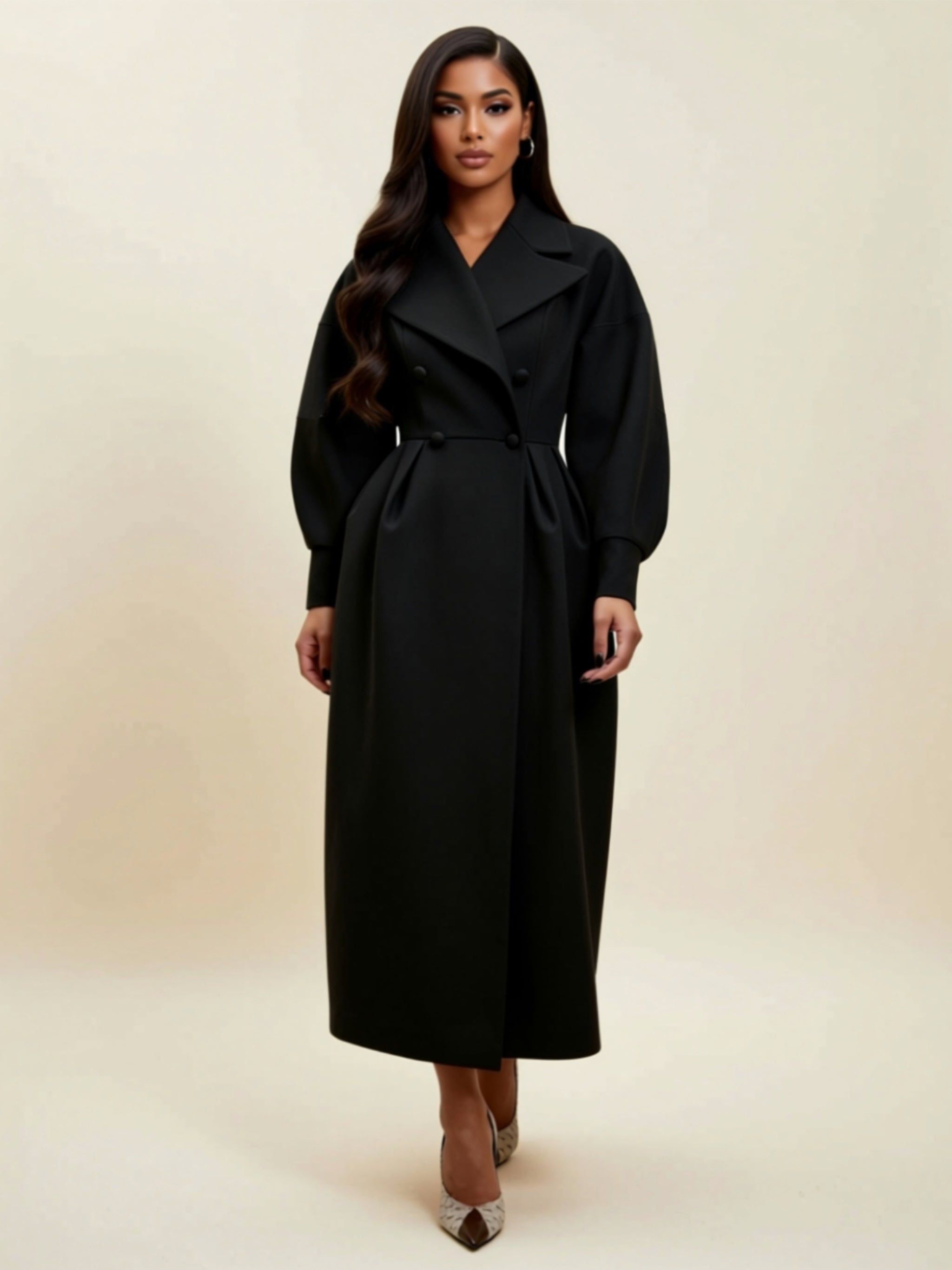 Double‑Breasted Belted Maxi Coat