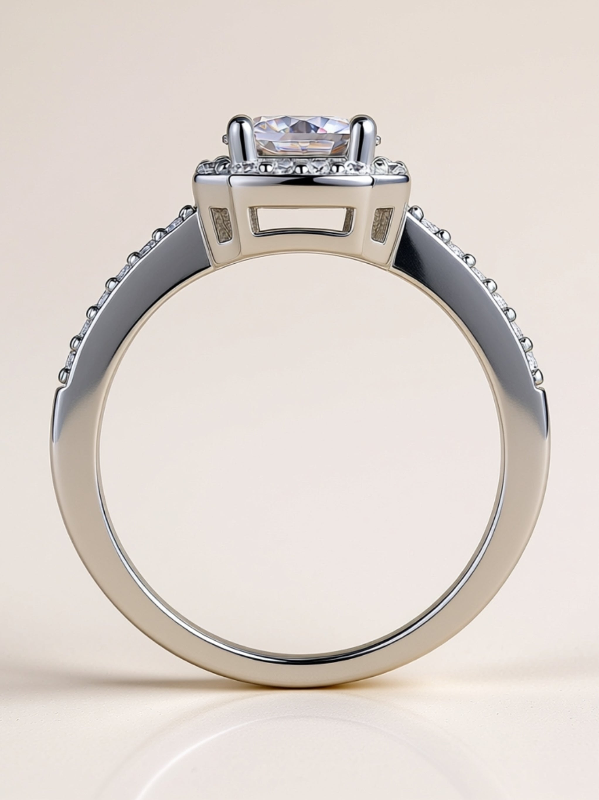 S925 Platinum‑Plated 1‑Carat Moissanite Halo Engagement Ring