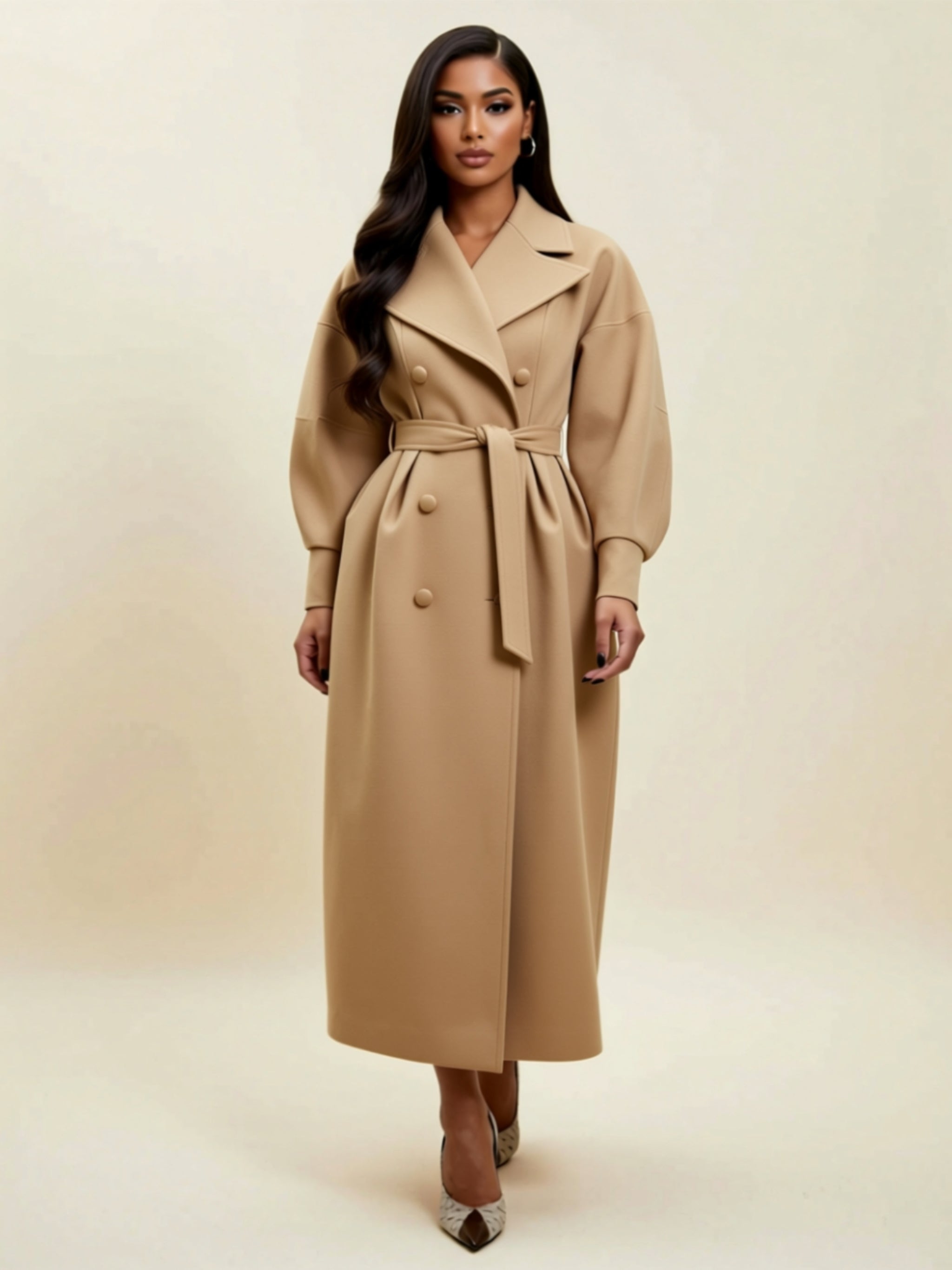 Double‑Breasted Belted Maxi Coat