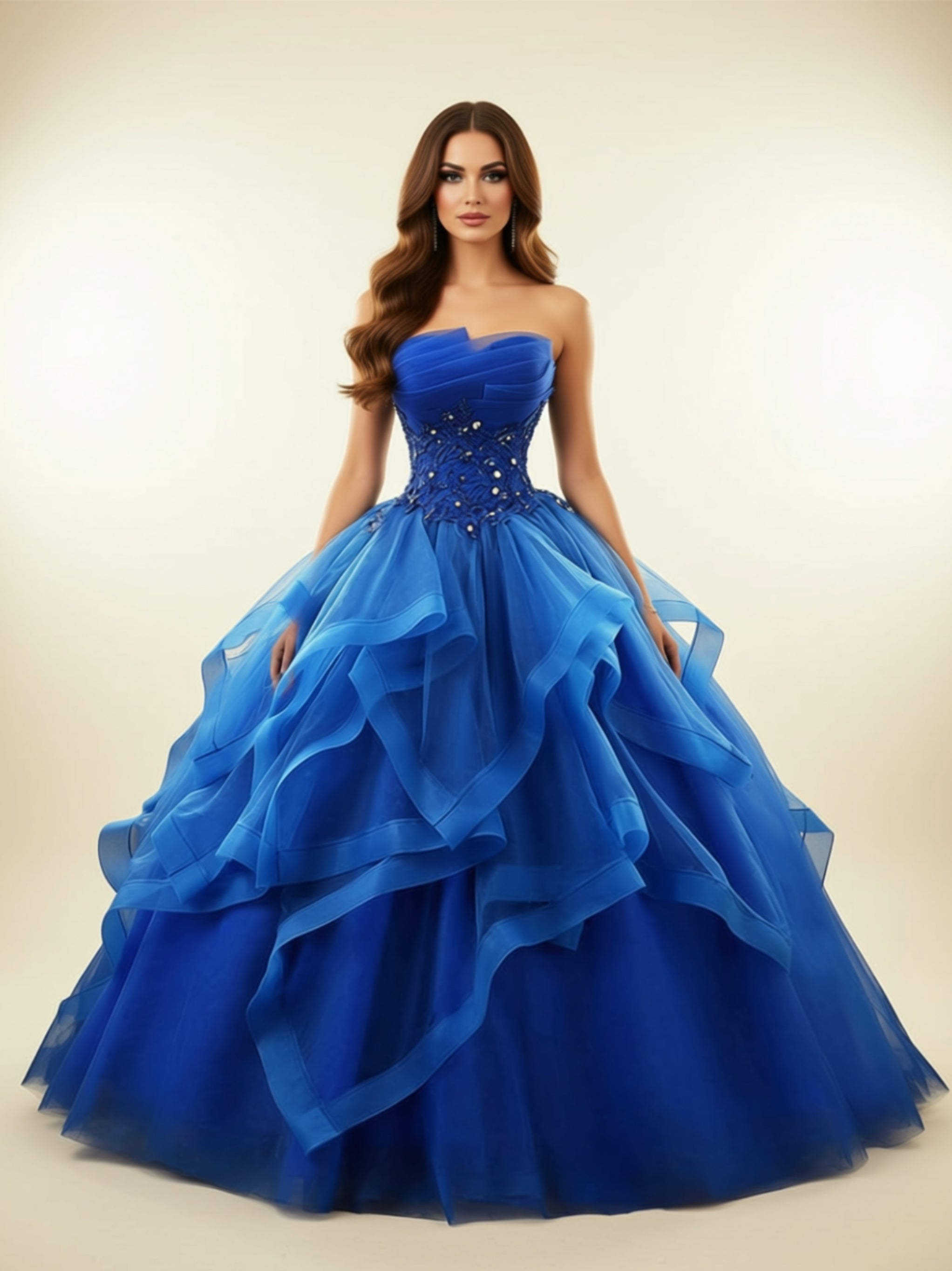 Royal Blue Layered Tulle Ball Gown