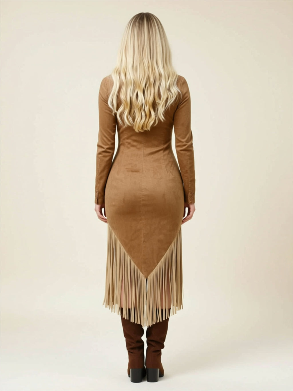 Zip-Front Fringe Midi Dress