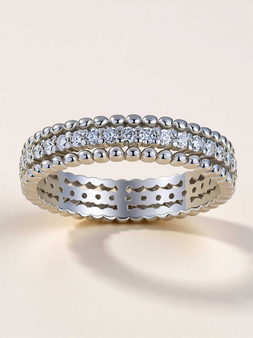 Platinum‑Plated S925 Beaded Moissanite Eternity Band