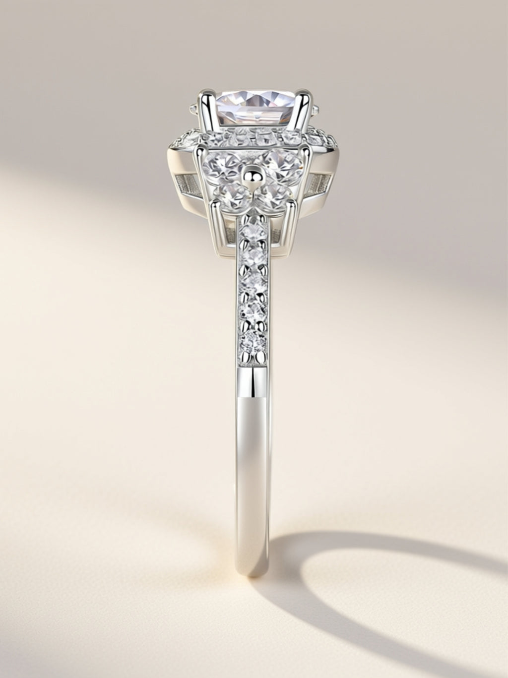 S925 Platinum‑Plated 1‑Carat Moissanite Floral Halo Engagement Ring