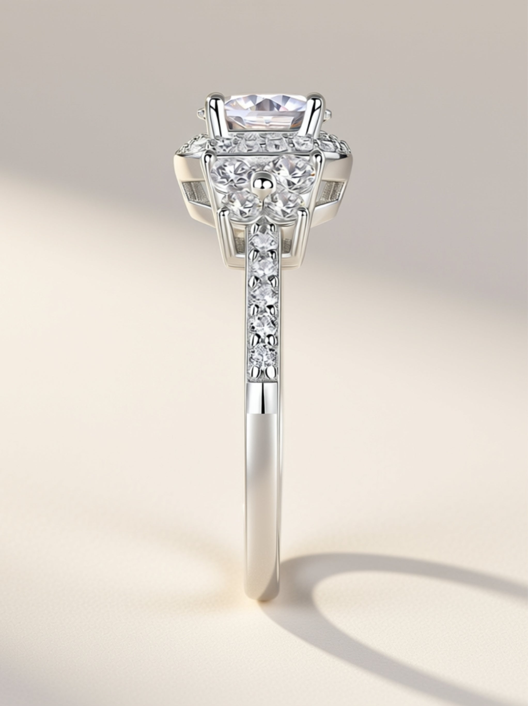 S925 Platinum‑Plated 1‑Carat Moissanite Floral Halo Engagement Ring