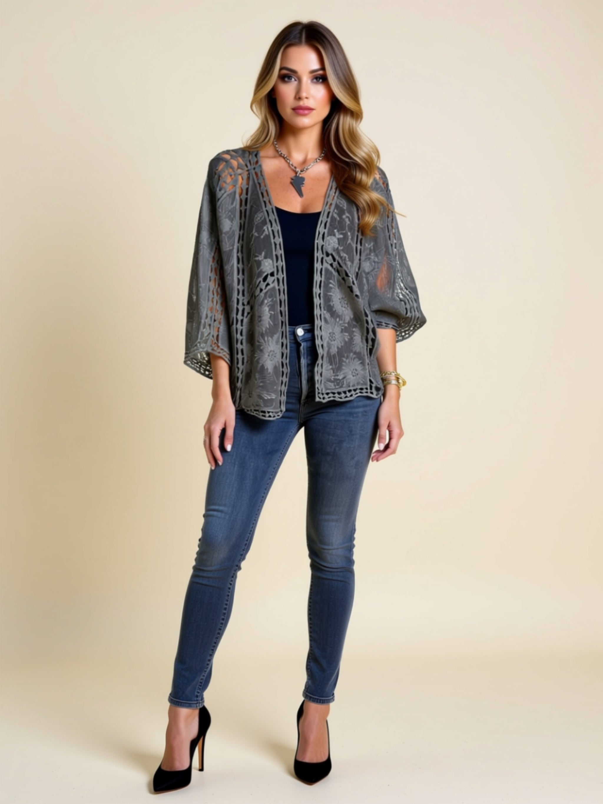 Boho Lace Openwork Kimono Cardigan