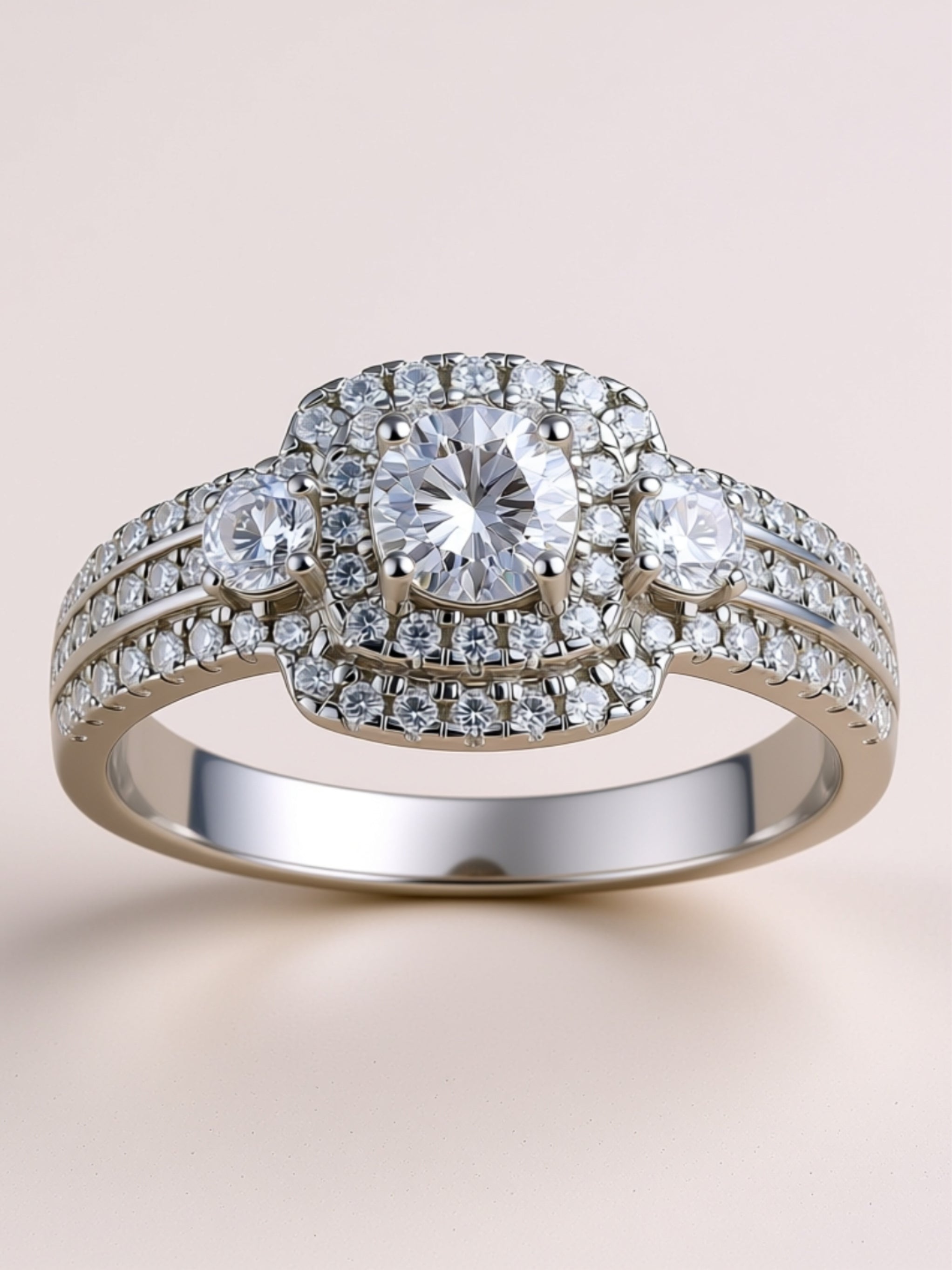 Moissanite Triple‑Halo Engagement Ring