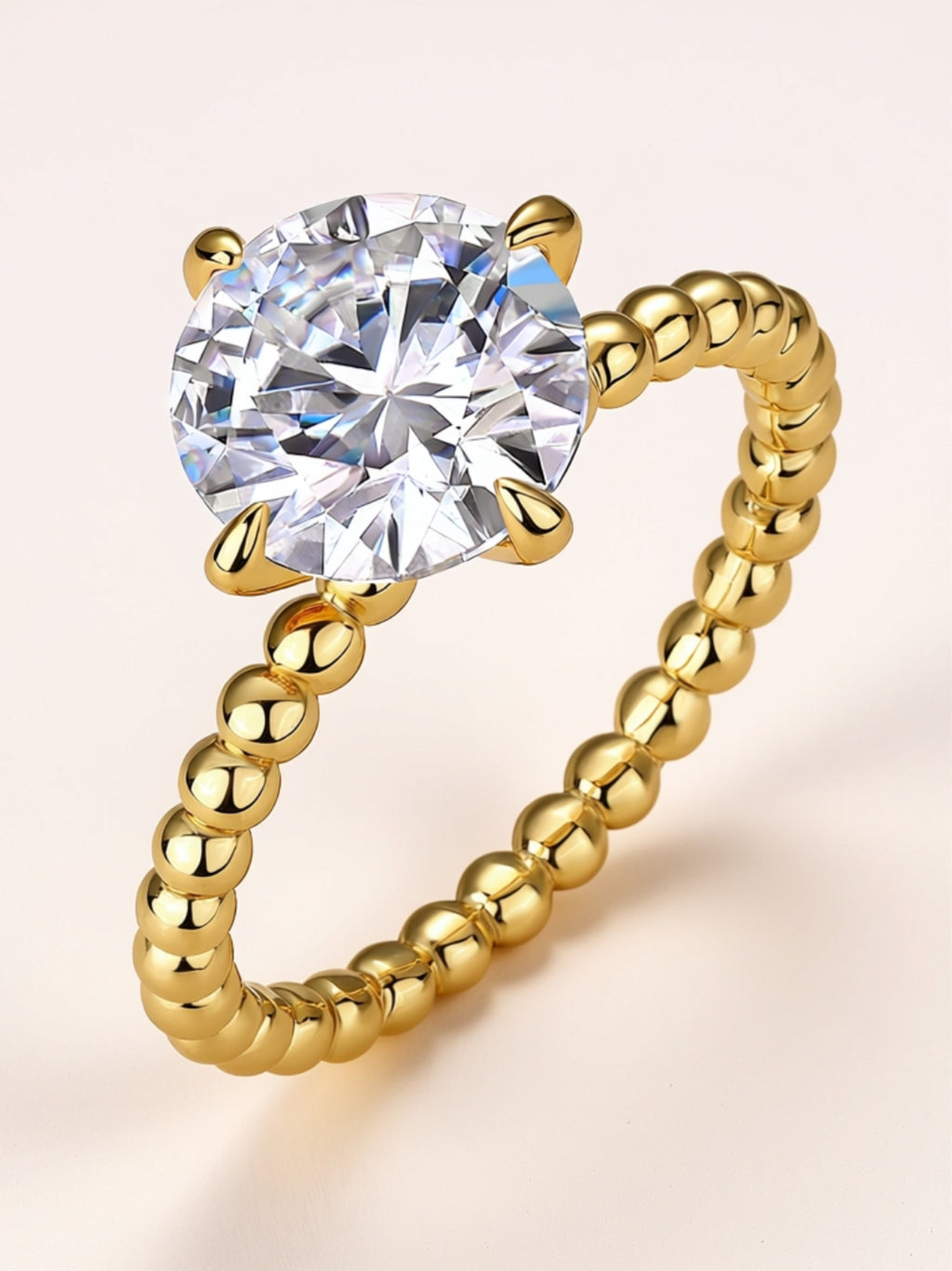 3CT Round Moissanite Beaded Band Engagement Ring