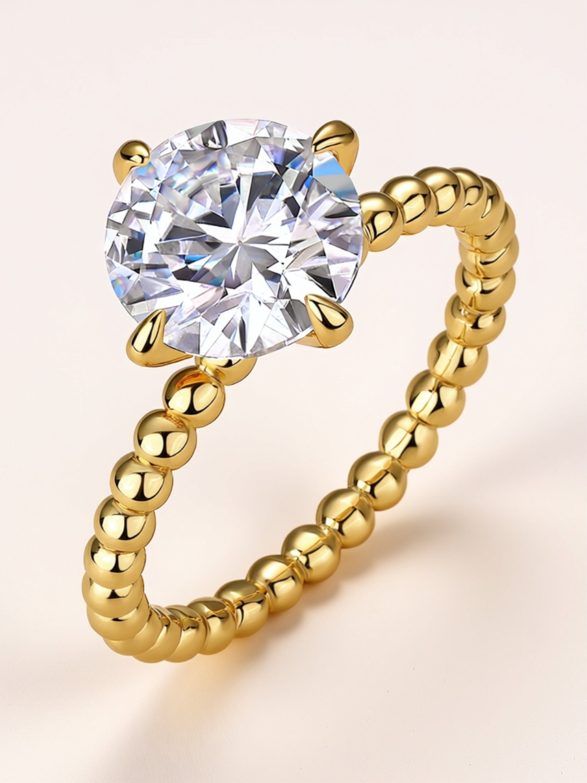 3CT Round Moissanite Beaded Band Engagement Ring