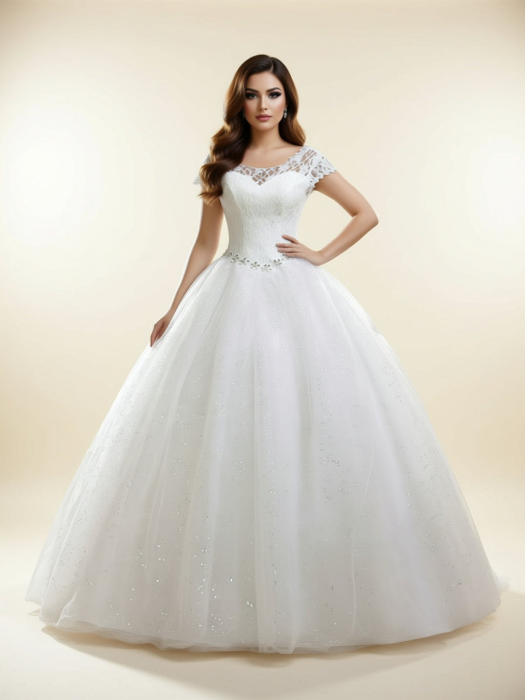 Elegant Lace Ball Gown with Beaded Details