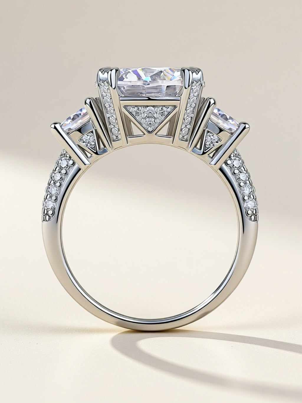 5 Carat Three‑Stone Moissanite Engagement Ring