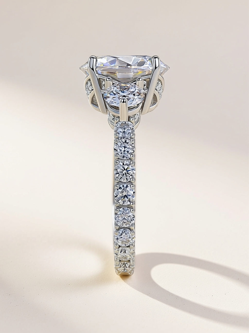 5 Carat Three‑Stone Moissanite Engagement Ring