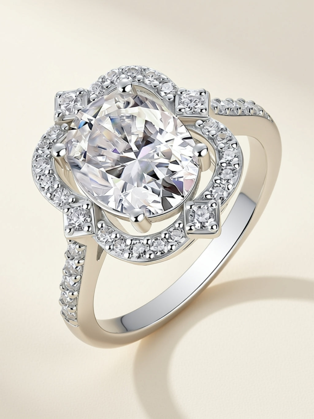 Egg‑Shaped Moissanite Halo Engagement Ring