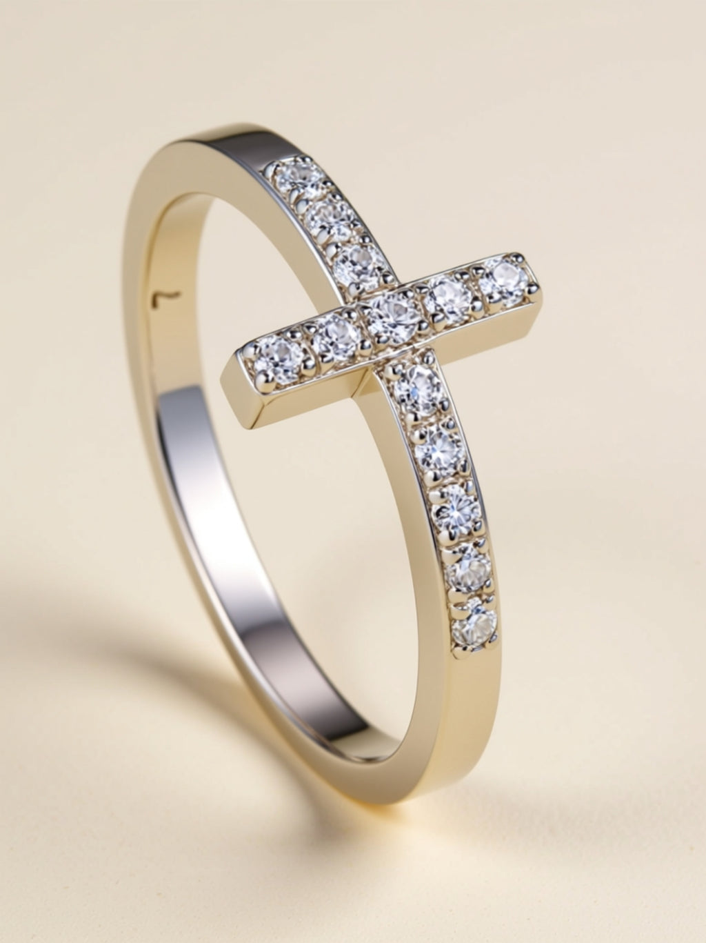 Dainty Moissanite Cross Ring – S925 Gold‑Plated Sterling Silver