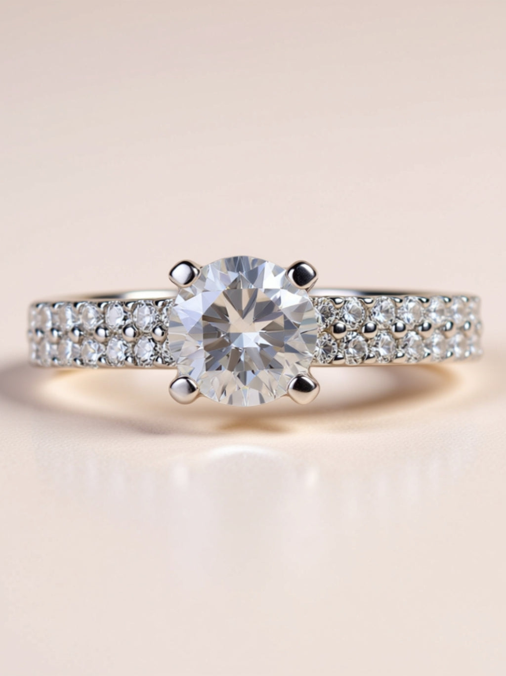 1 Carat Moissanite Engagement Ring – Round‑Cut Solitaire with Double Pavé Band