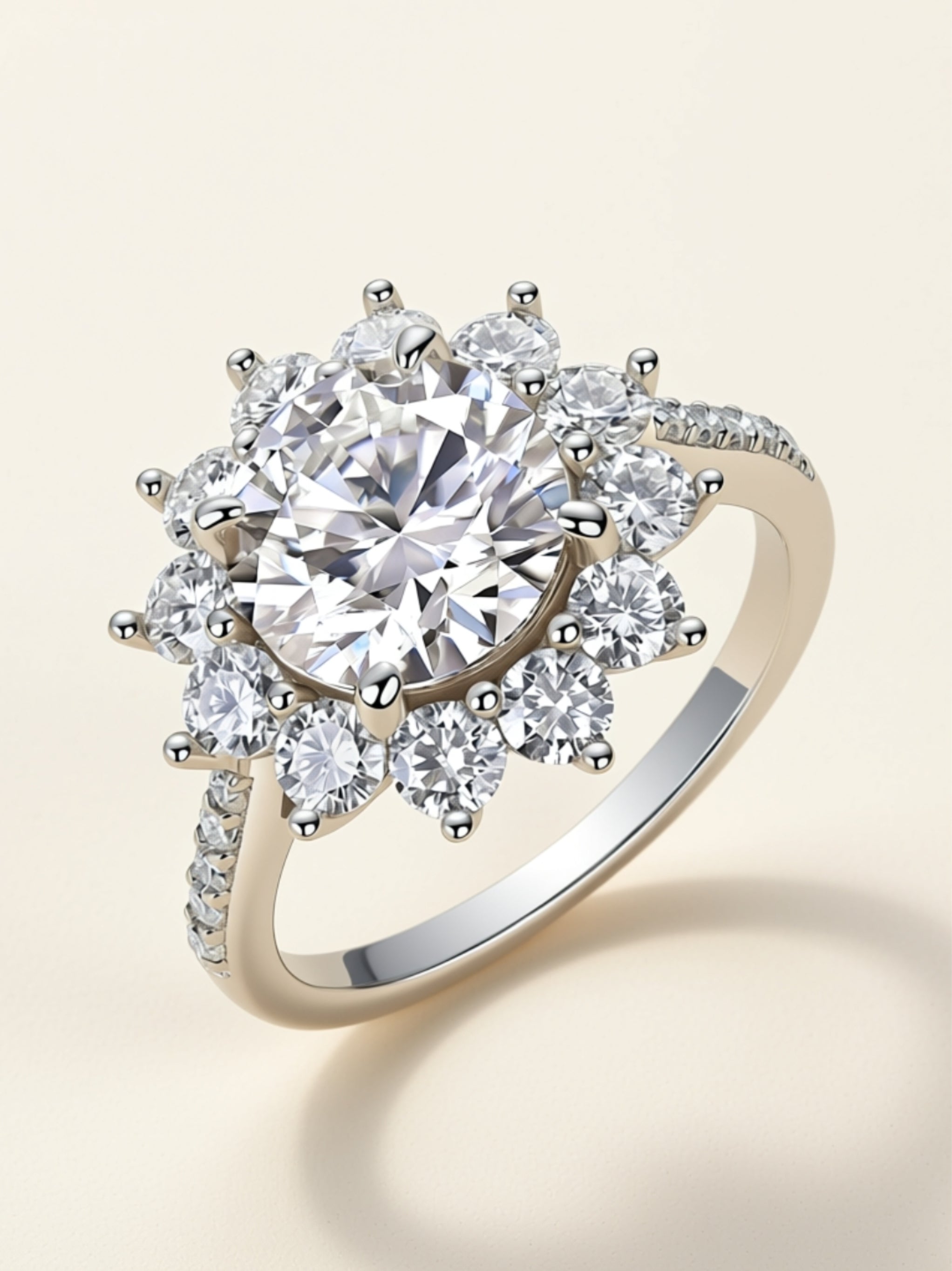 3 Carat Floral Halo Moissanite Engagement Ring