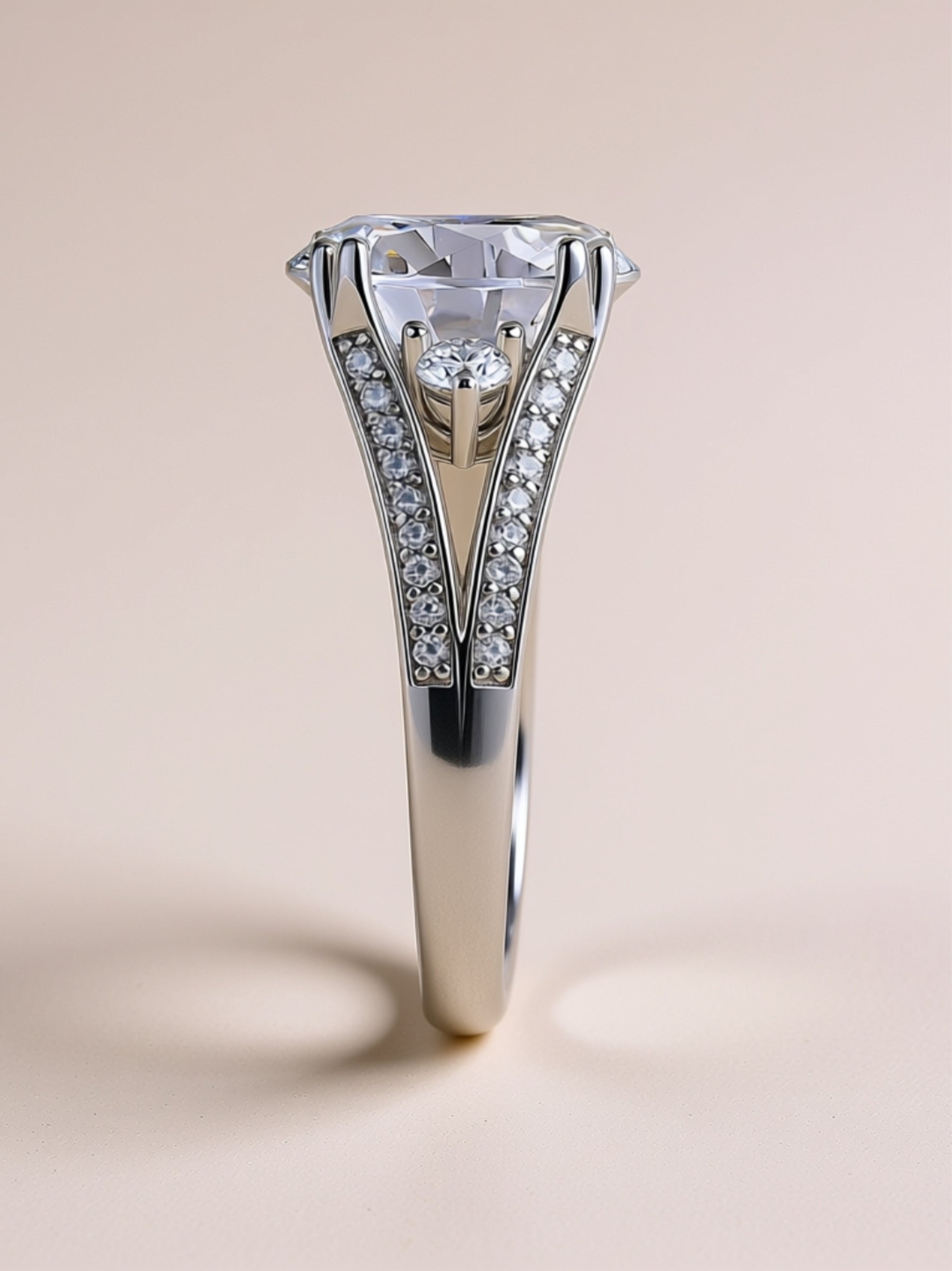 5 Carat Moissanite Engagement Ring – Round‑Cut Three‑Stone Split Shank Design