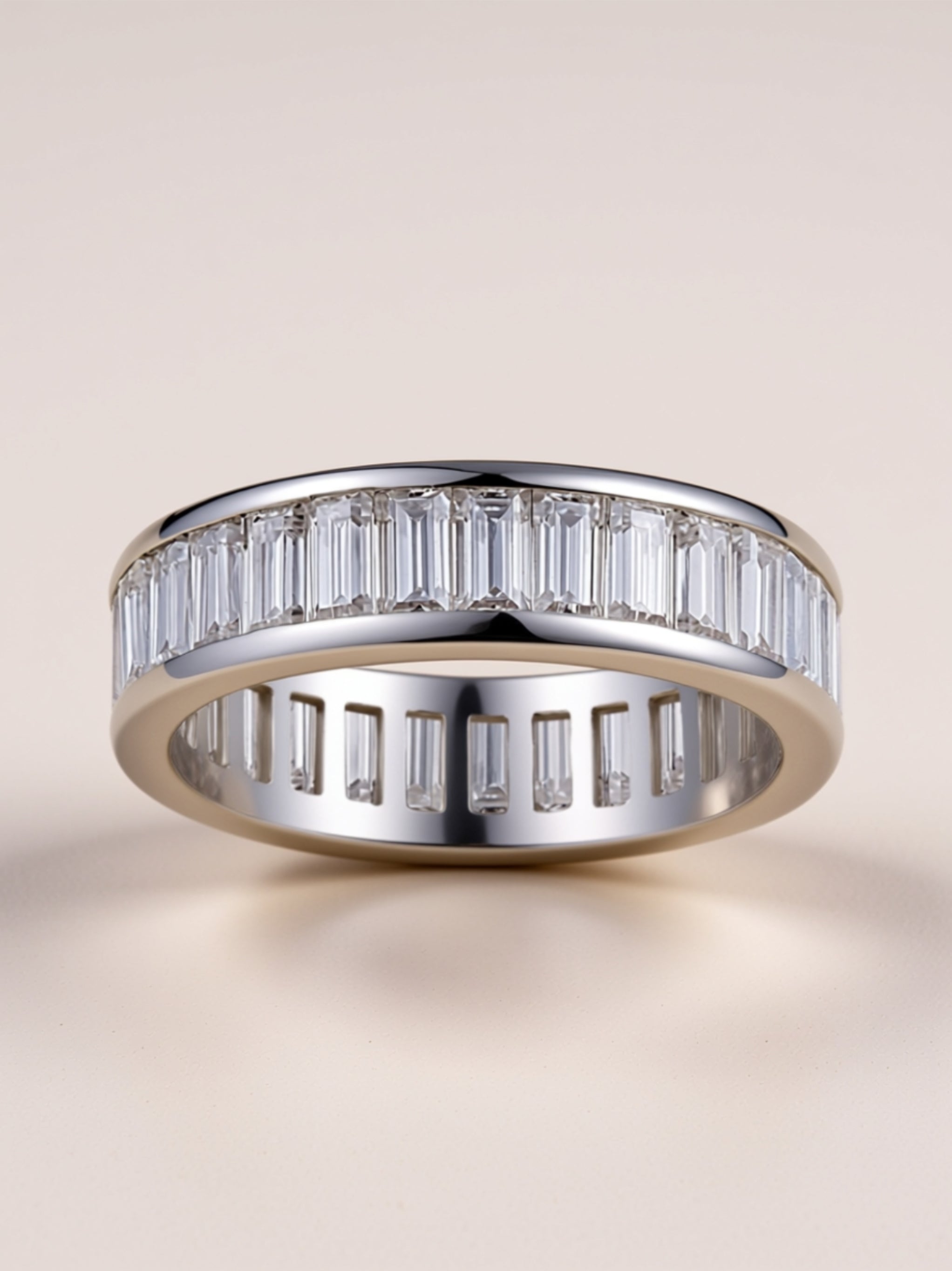 Wide Baguette‑Cut Moissanite Eternity Band
