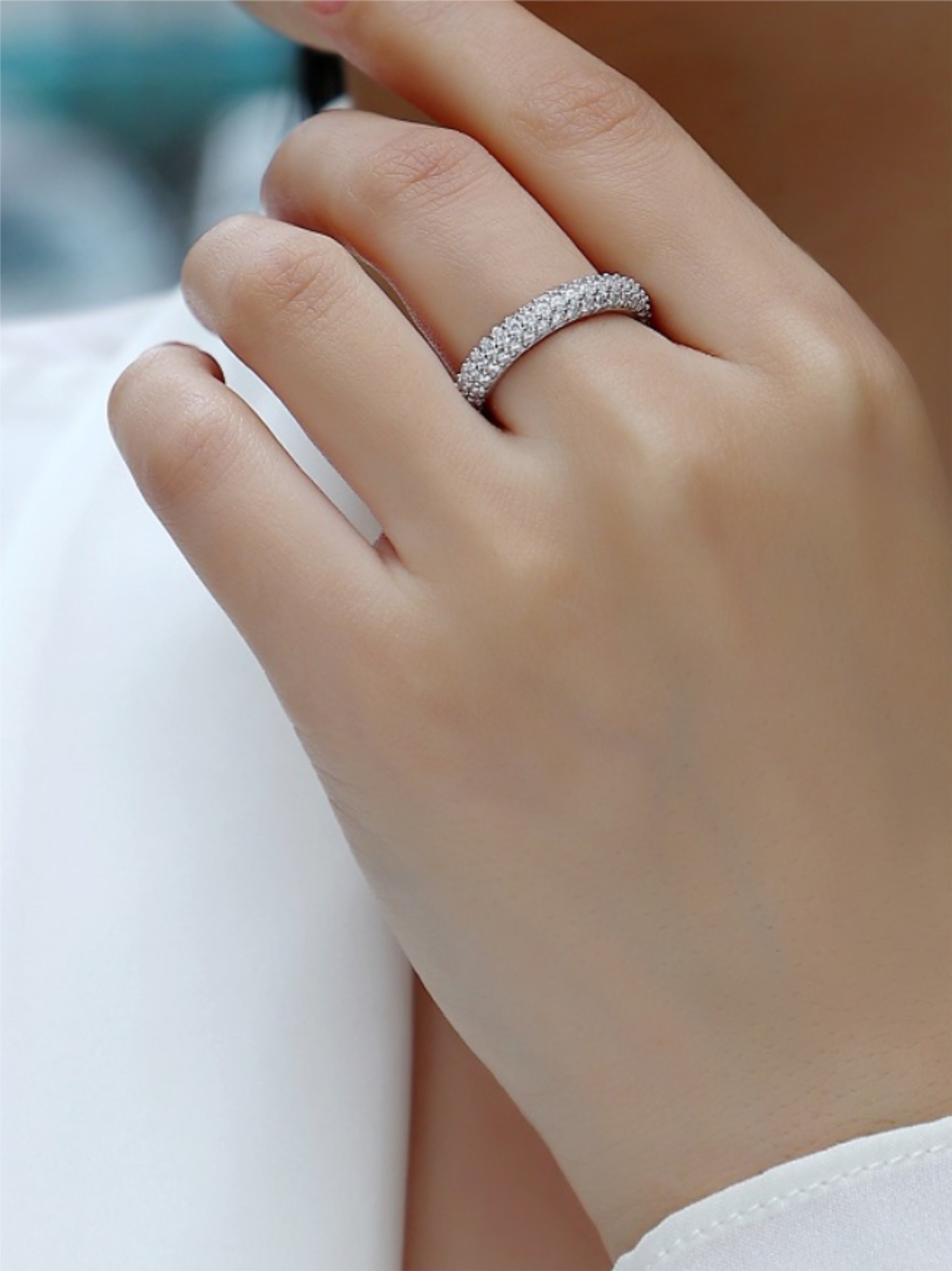 Triple‑Row Pavé Moissanite Dome Band