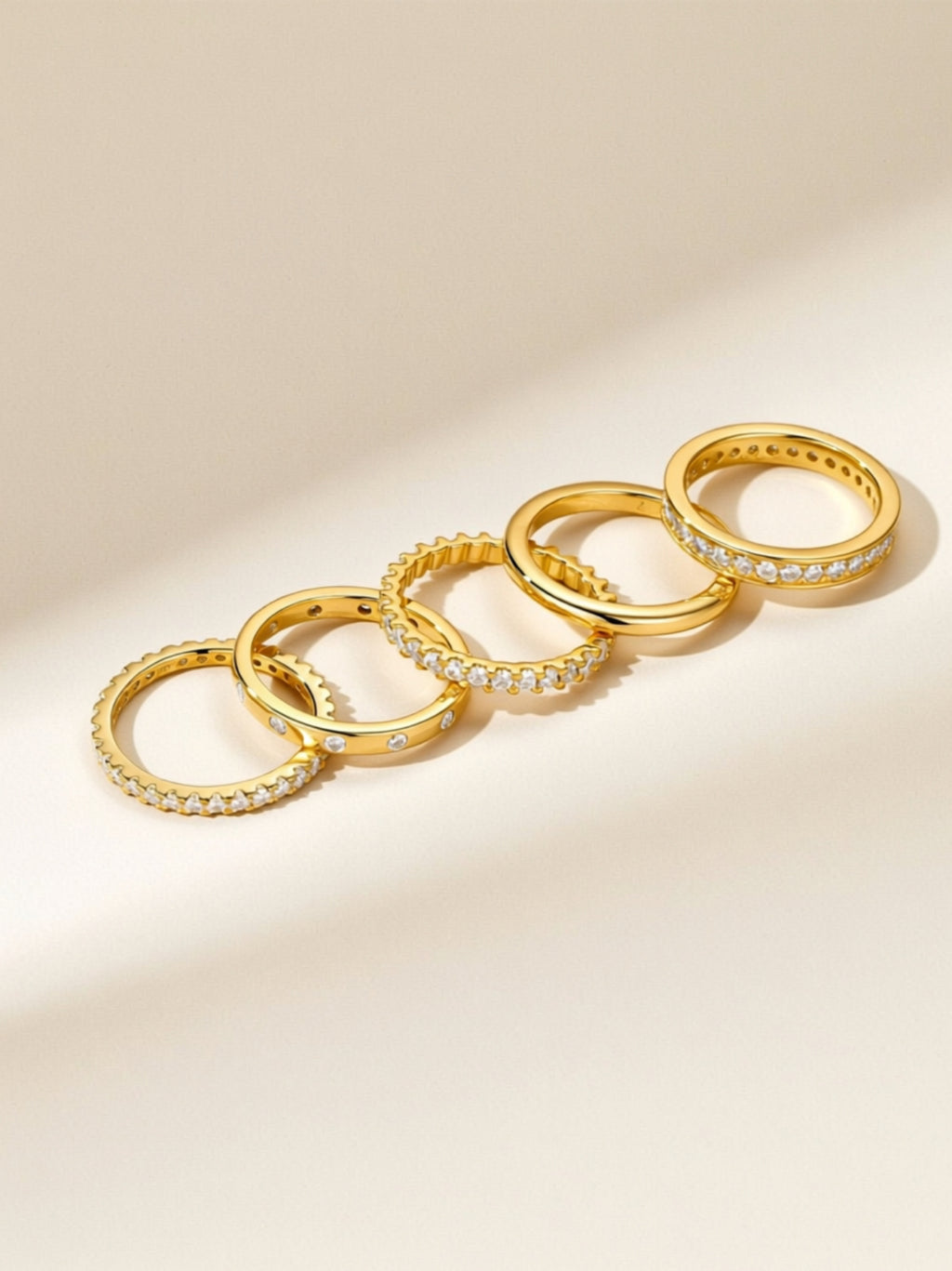 Gold Vermeil Moissanite Ring Set (5‑Piece)