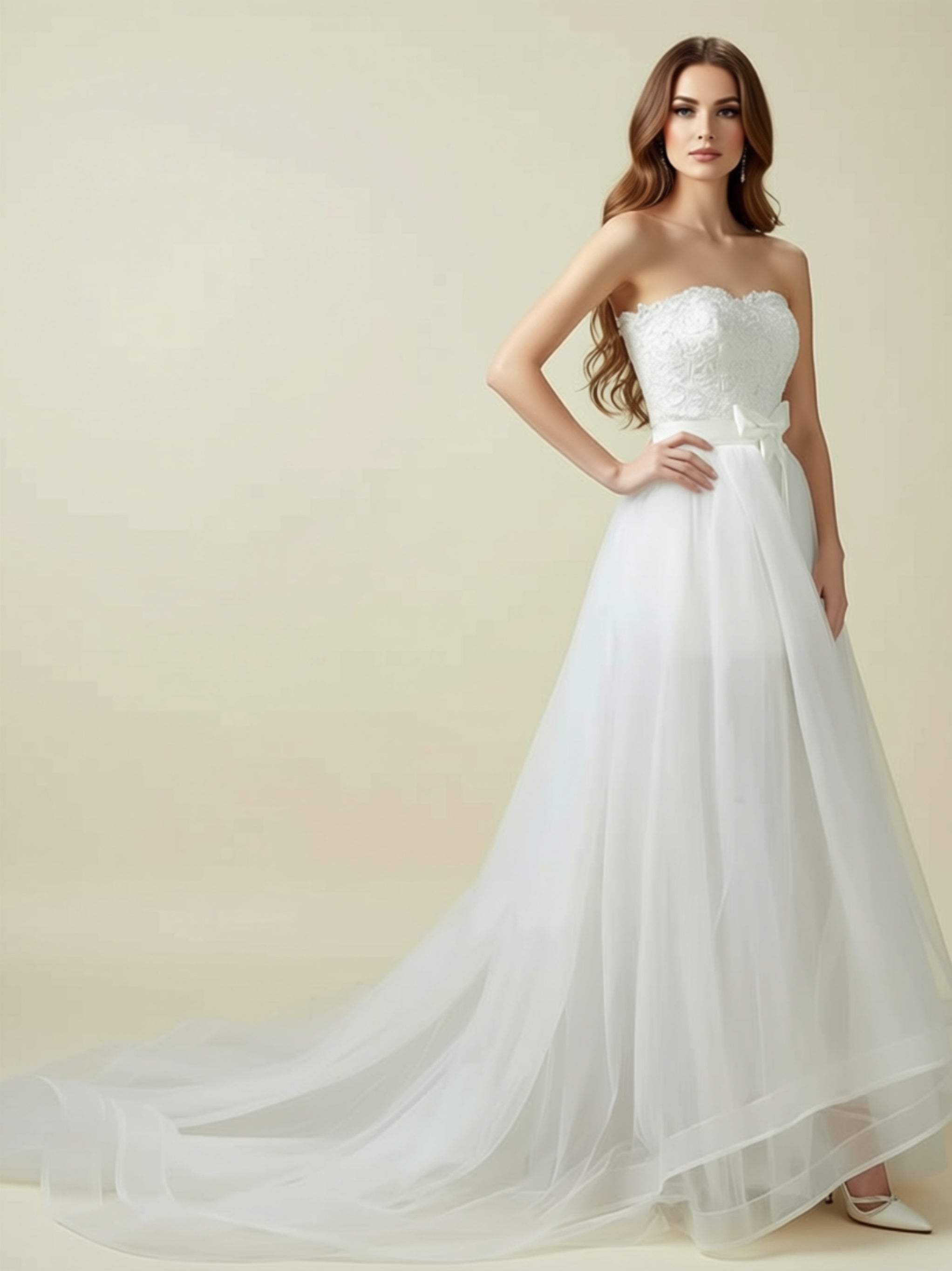 Strapless Lace High‑Low Wedding Dress