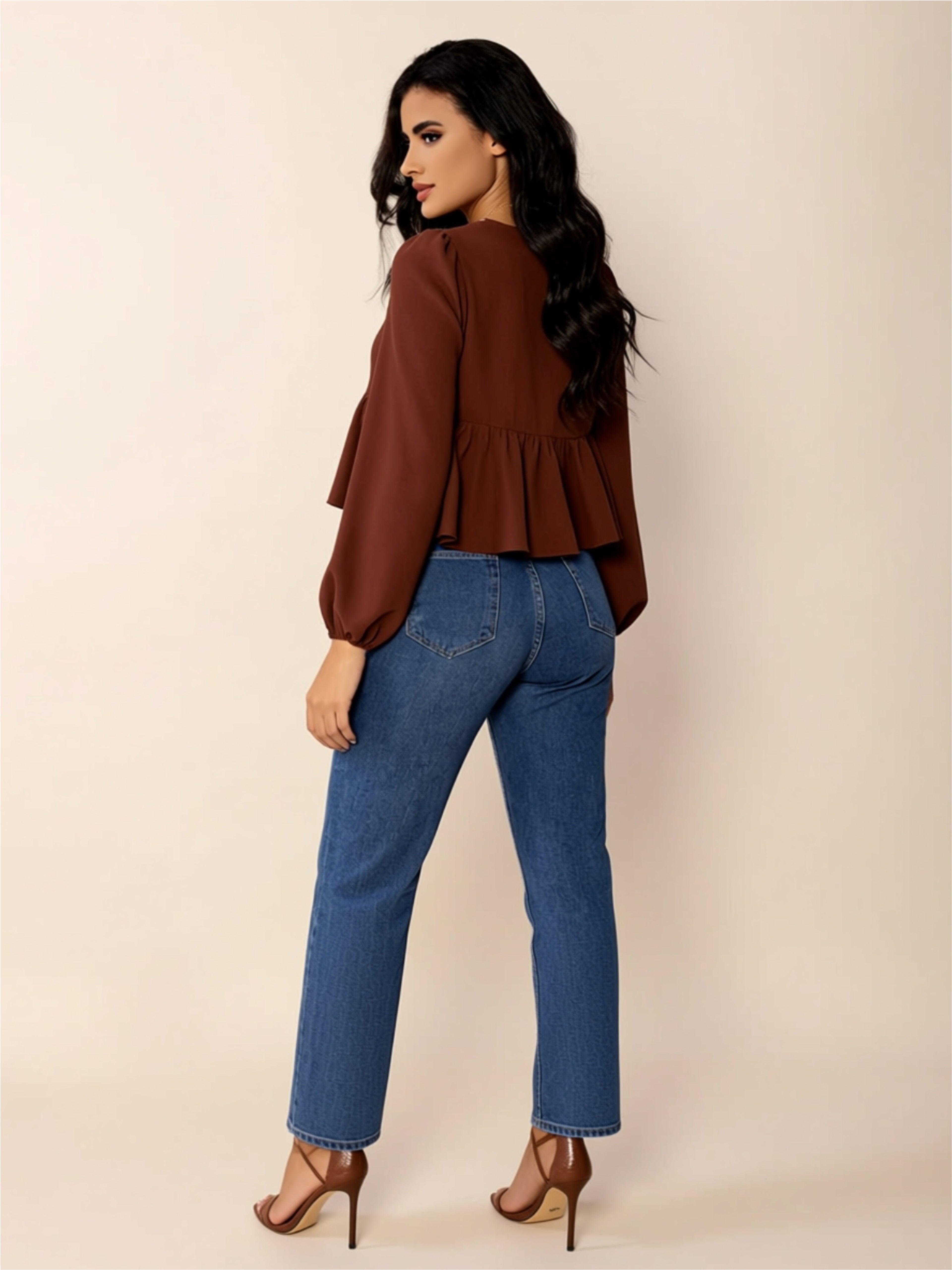 Ruched Tie-Front Peplum Blouse