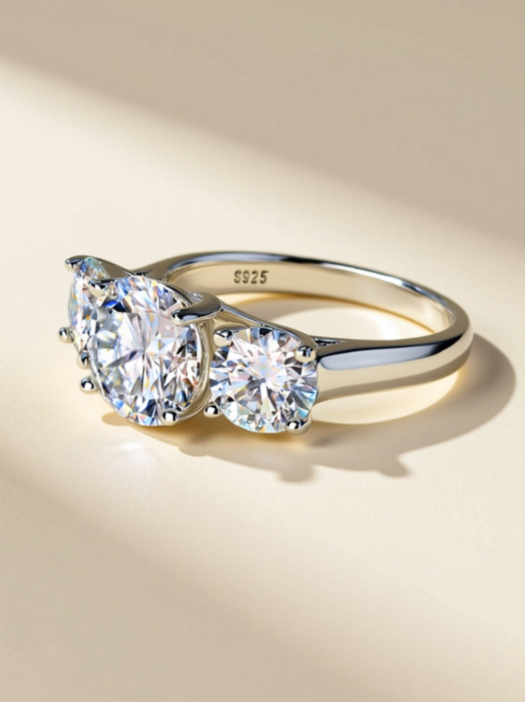 3 Carat Three‑Stone Moissanite Engagement Ring