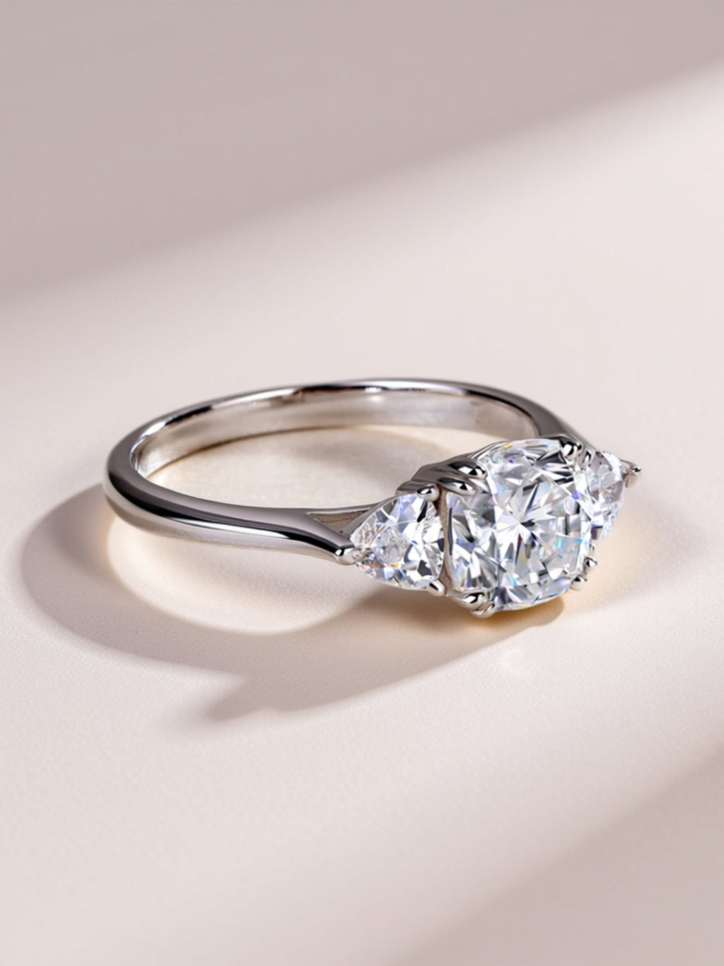 Pillow‑Cut Moissanite Three‑Stone Engagement Ring