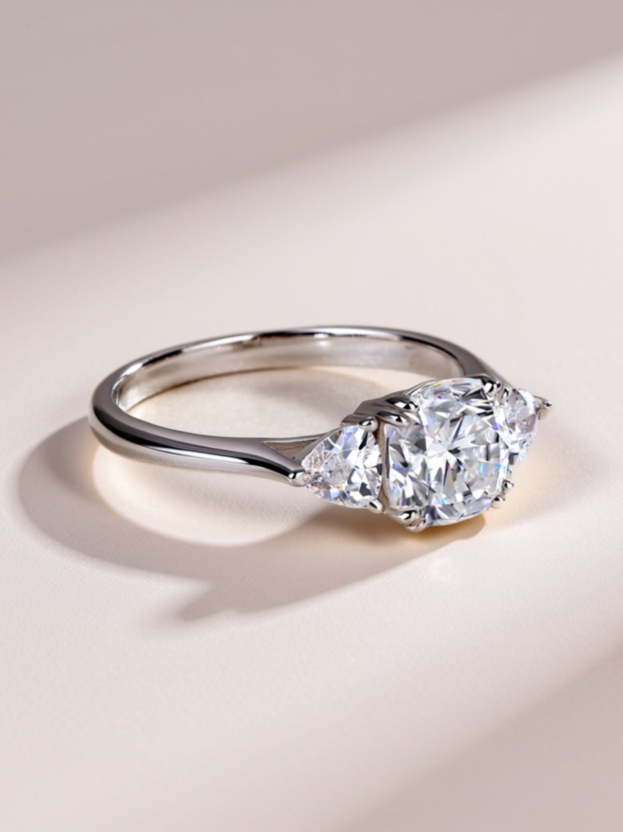 Pillow‑Cut Moissanite Three‑Stone Engagement Ring
