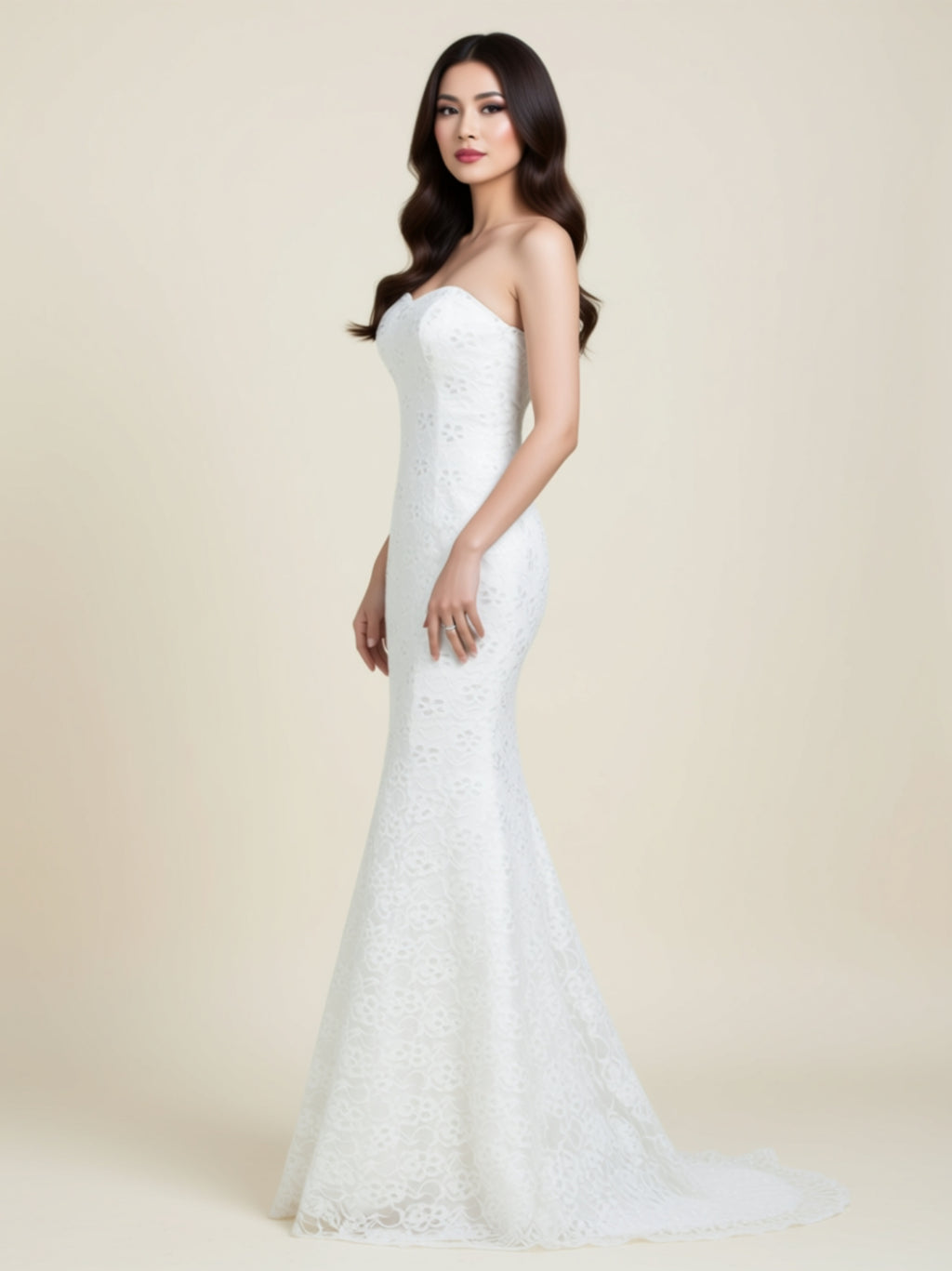 Strapless Lace Mermaid Evening Gown with Sequins