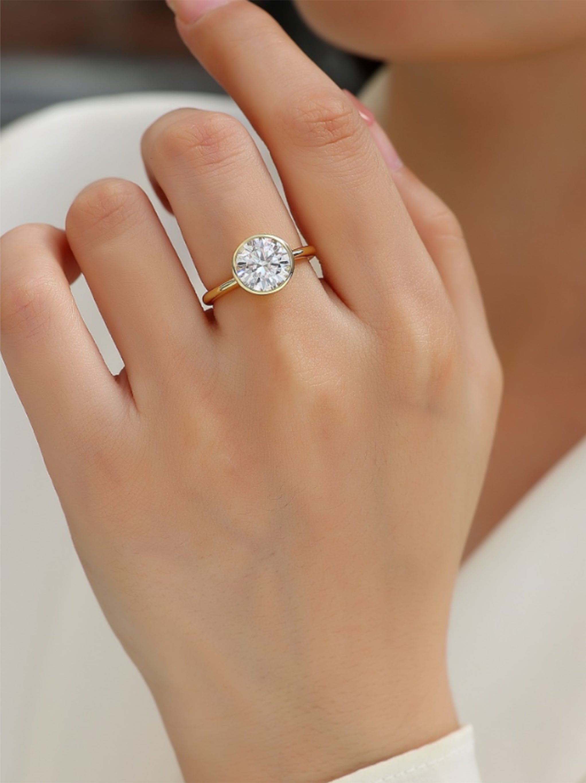 Round Moissanite Bezel-Set Ring in Gold Vermeil