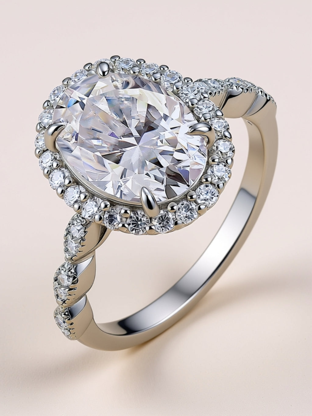 Oval Moissanite Halo Engagement Ring