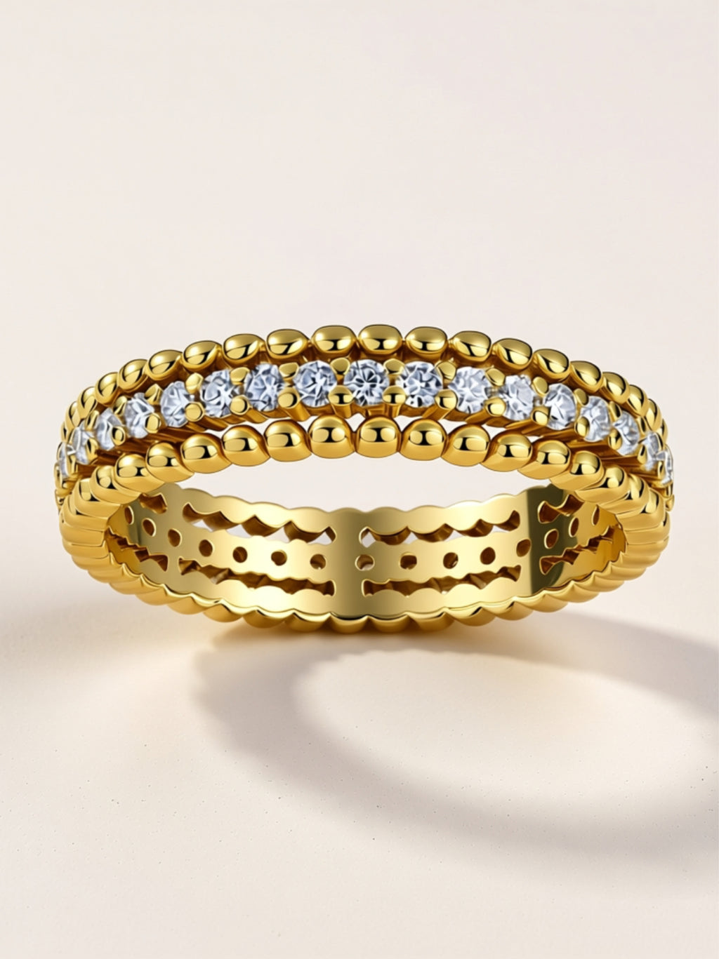 Platinum‑Plated S925 Beaded Moissanite Eternity Band