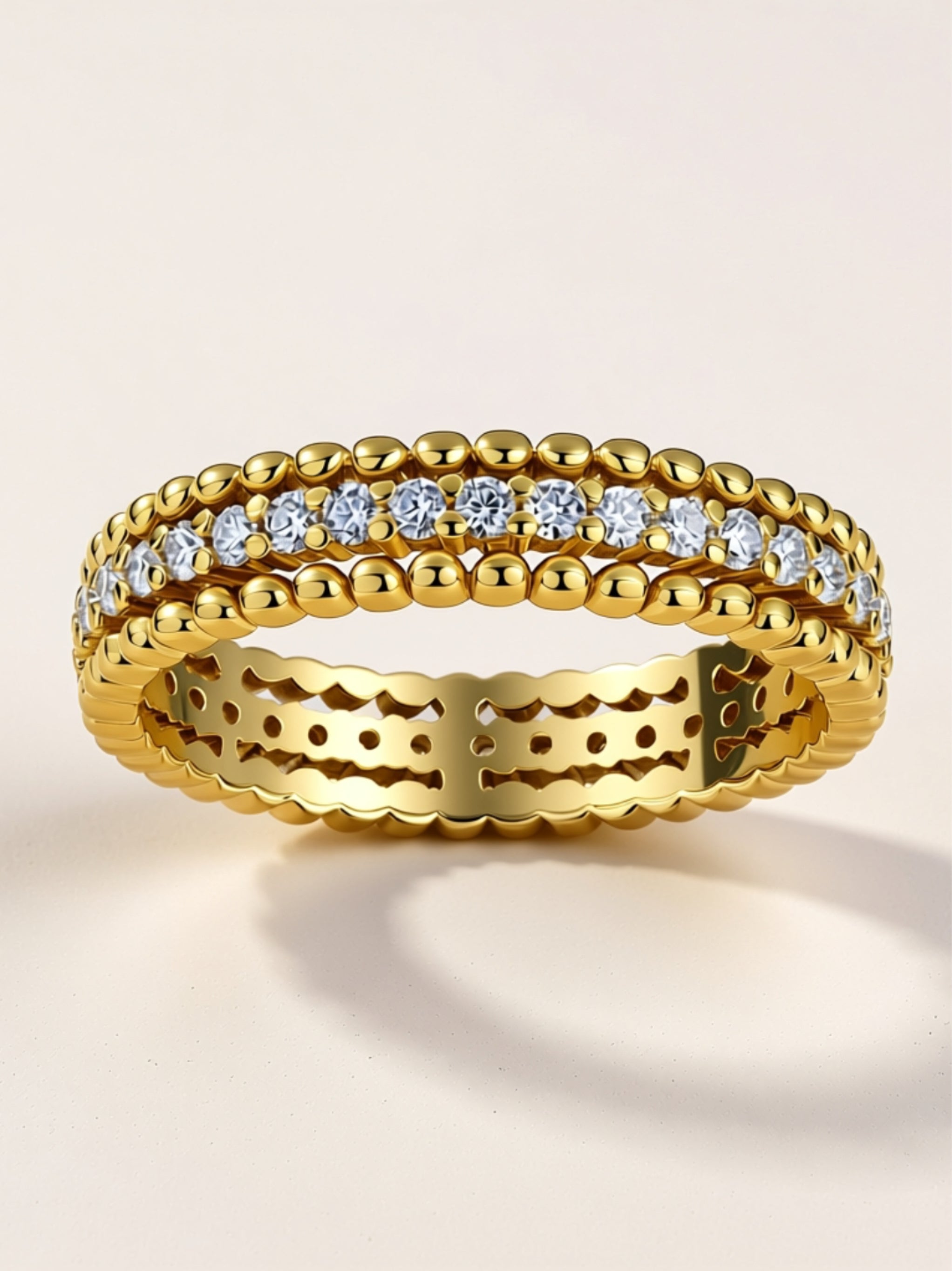 Platinum‑Plated S925 Beaded Moissanite Eternity Band