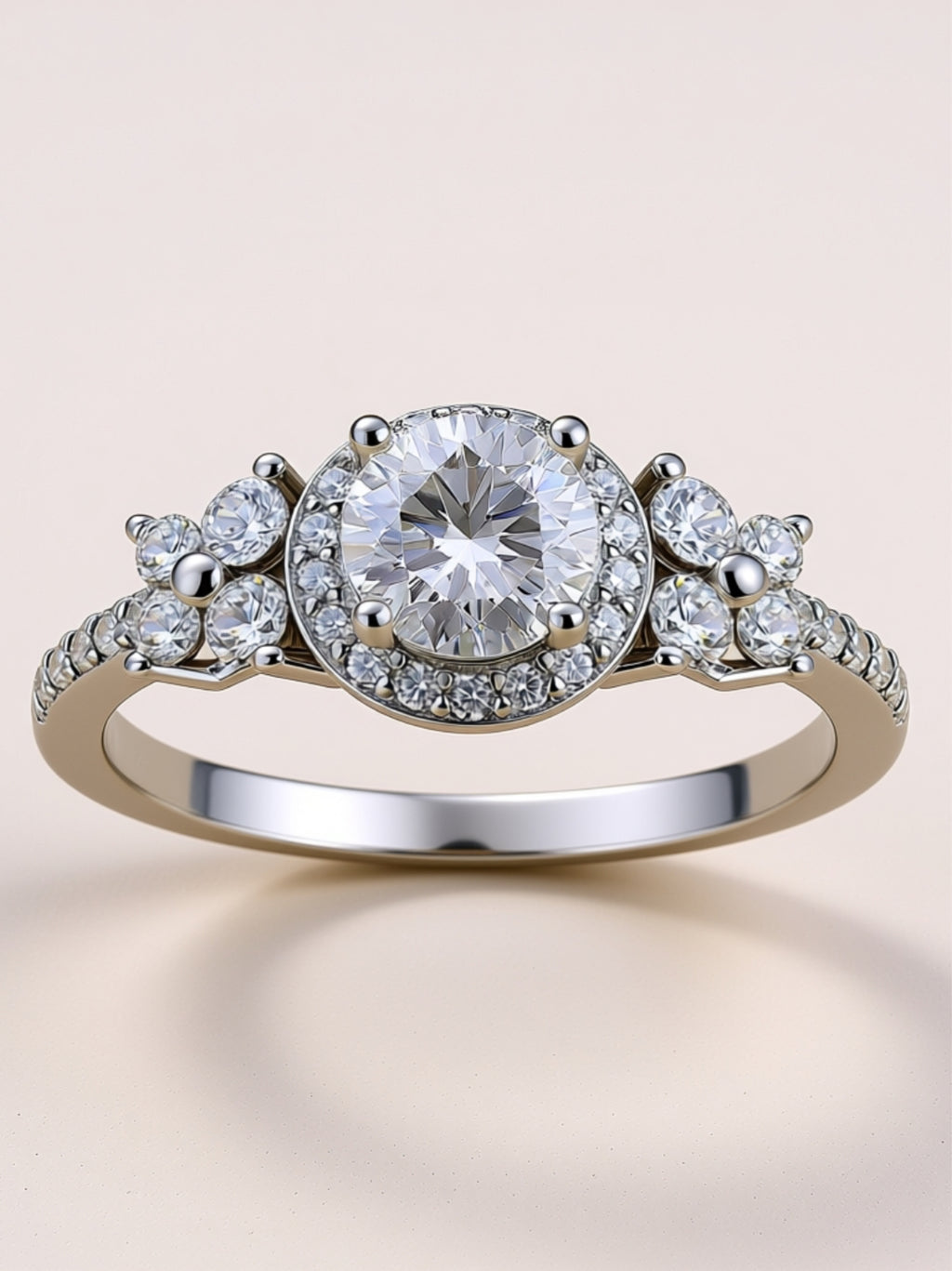 S925 Platinum‑Plated 1‑Carat Moissanite Floral Halo Engagement Ring